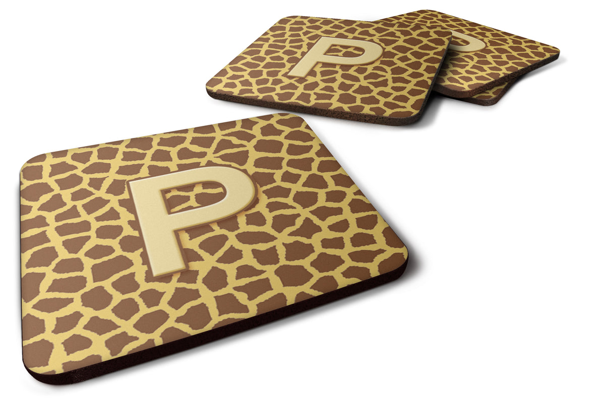 Set of 4 Monogram - Giraffe Foam Coasters Initial Letter P - the-store.com