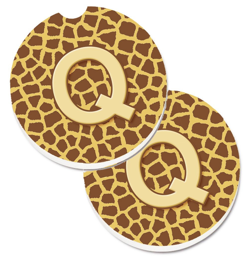 Monogram Initial Q Giraffe  Set of 2 Cup Holder Car Coasters CJ1025-QCARC by Caroline's Treasures