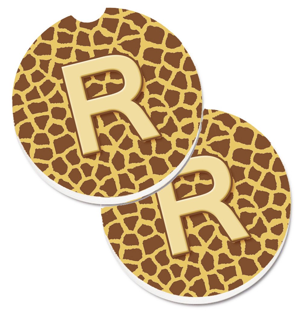 Monogram Initial R Giraffe  Set of 2 Cup Holder Car Coasters CJ1025-RCARC by Caroline's Treasures
