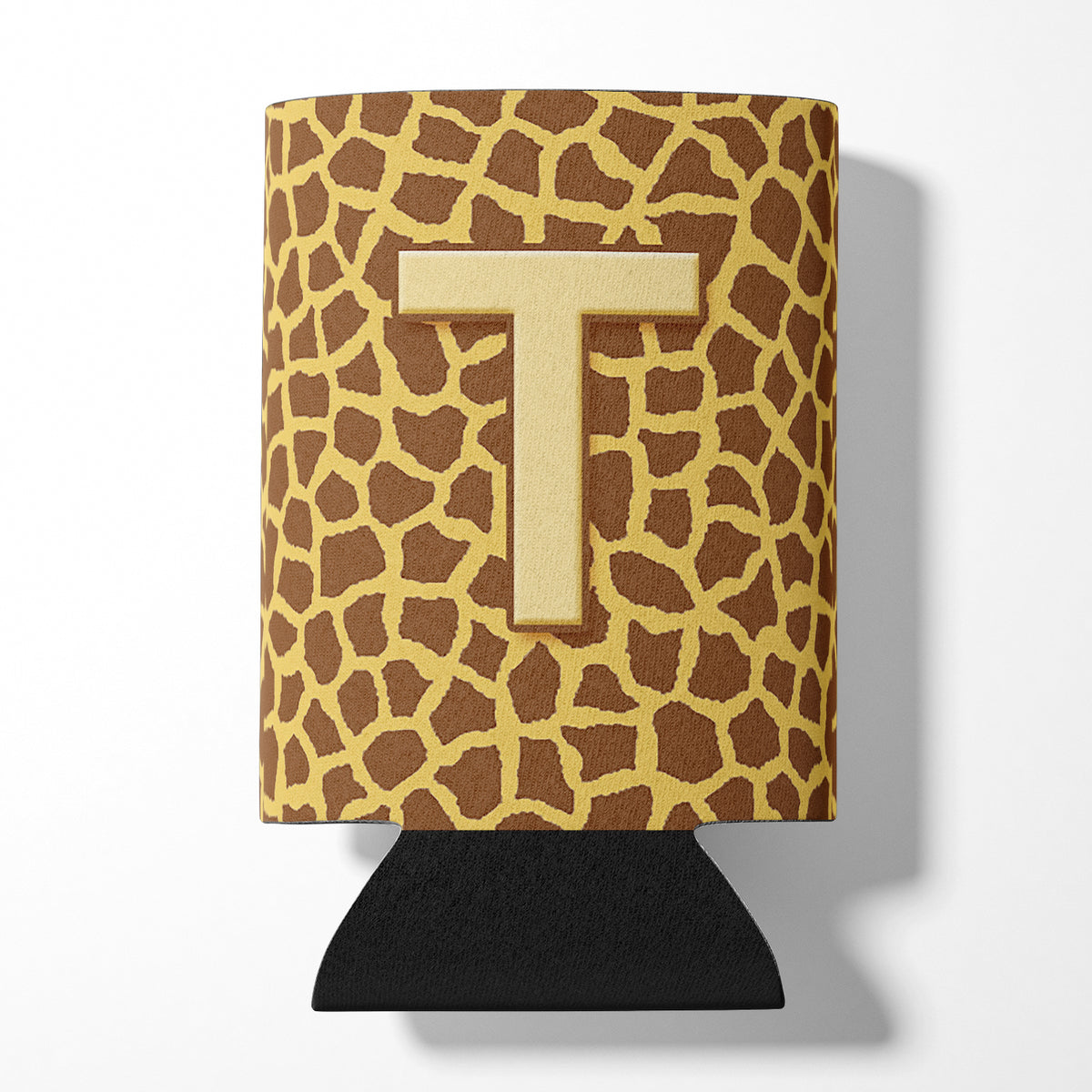Letter T Initial Monogram - Giraffe Can or Bottle Beverage Insulator Hugger.