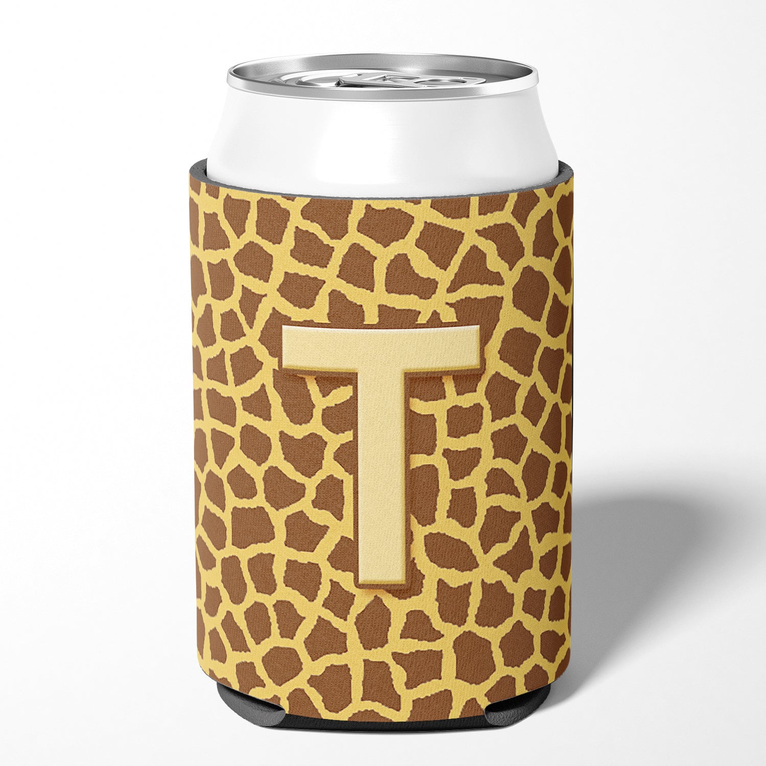 Letter T Initial Monogram - Giraffe Can or Bottle Beverage Insulator Hugger