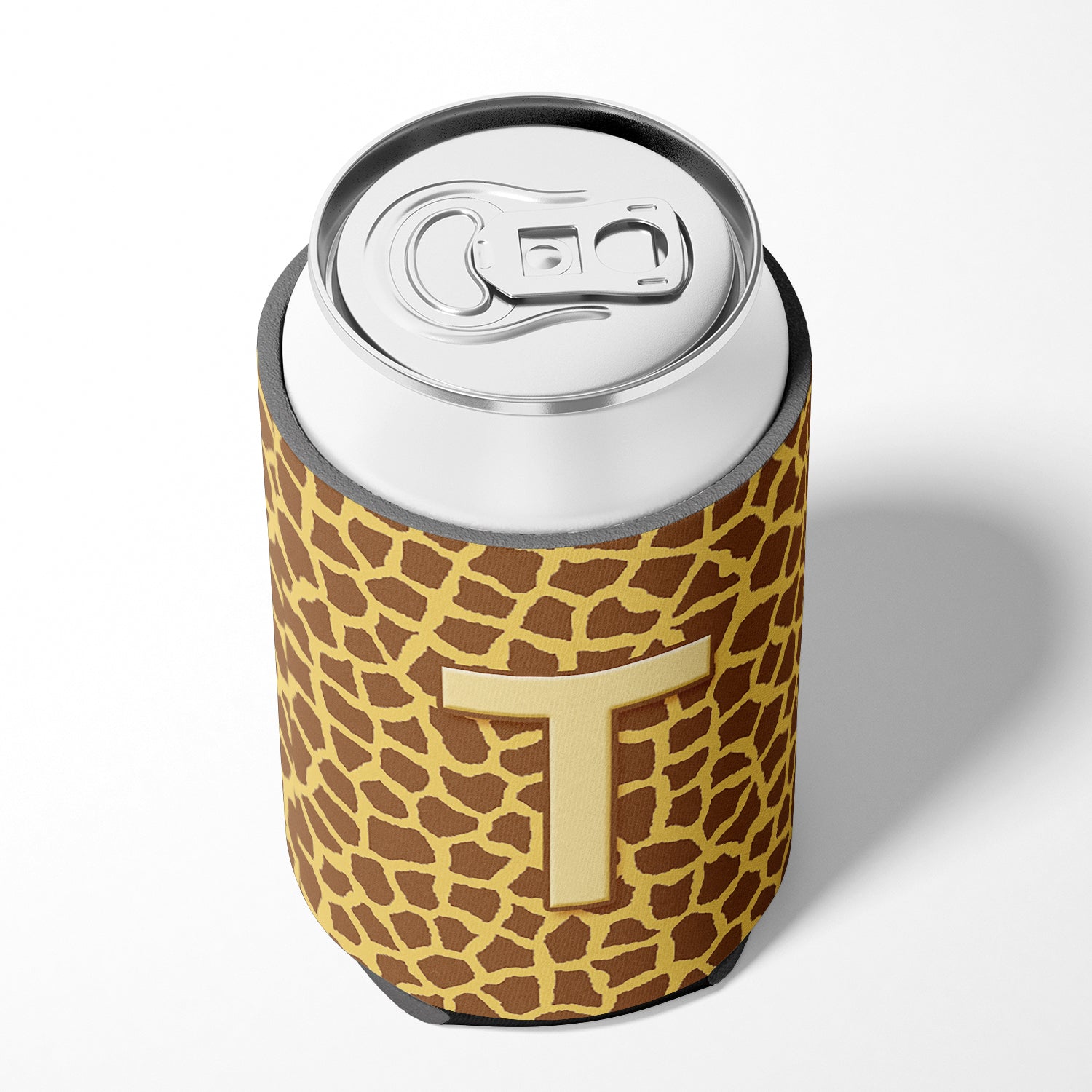 Letter T Initial Monogram - Giraffe Can or Bottle Beverage Insulator Hugger.
