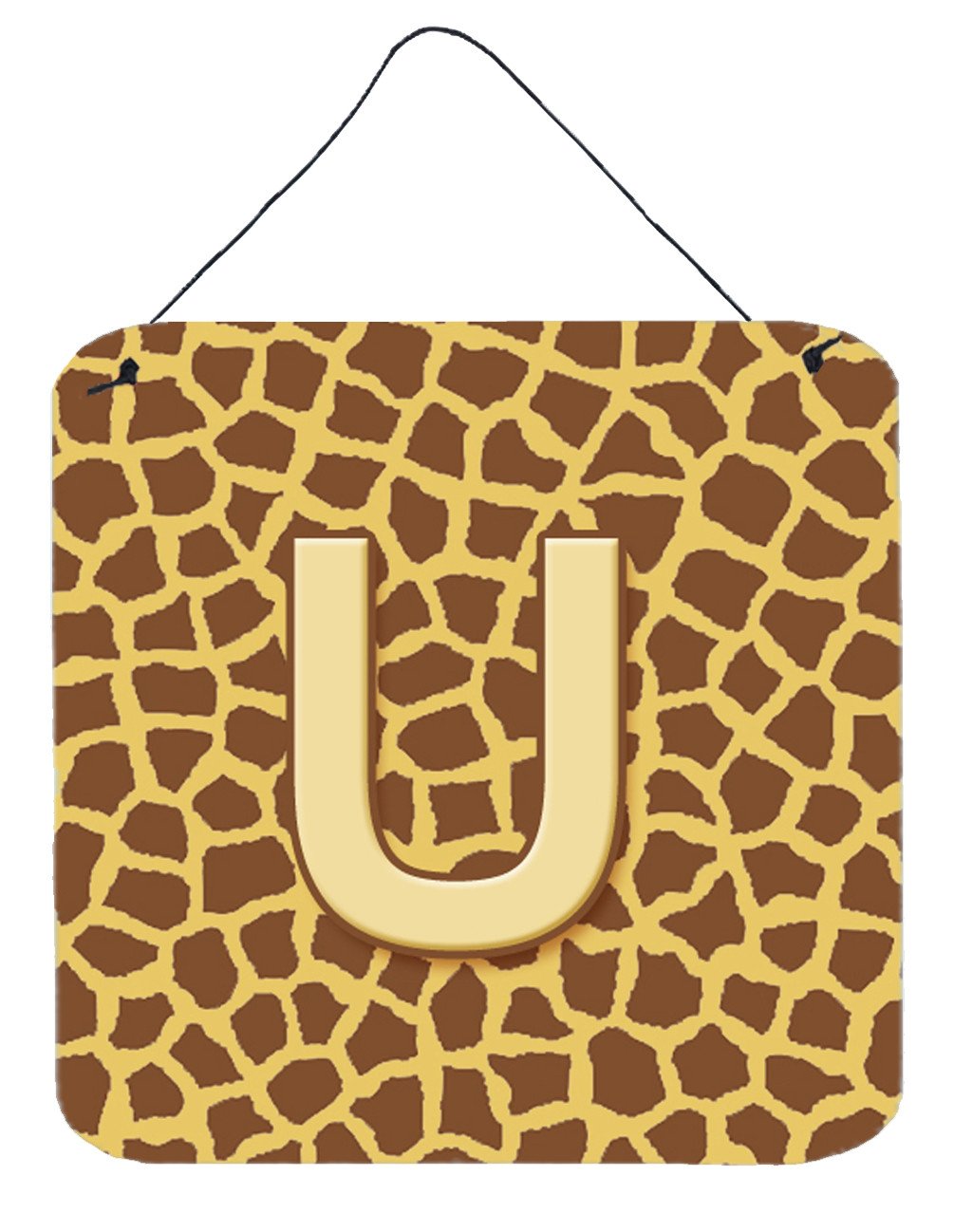 Letter U Initial Monogram - Giraffe Aluminium Metal Wall or Door Hanging Prints by Caroline&#39;s Treasures