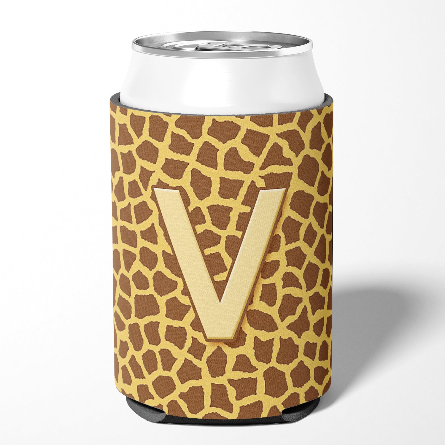 Letter V Initial Monogram - Giraffe Can or Bottle Beverage Insulator Hugger
