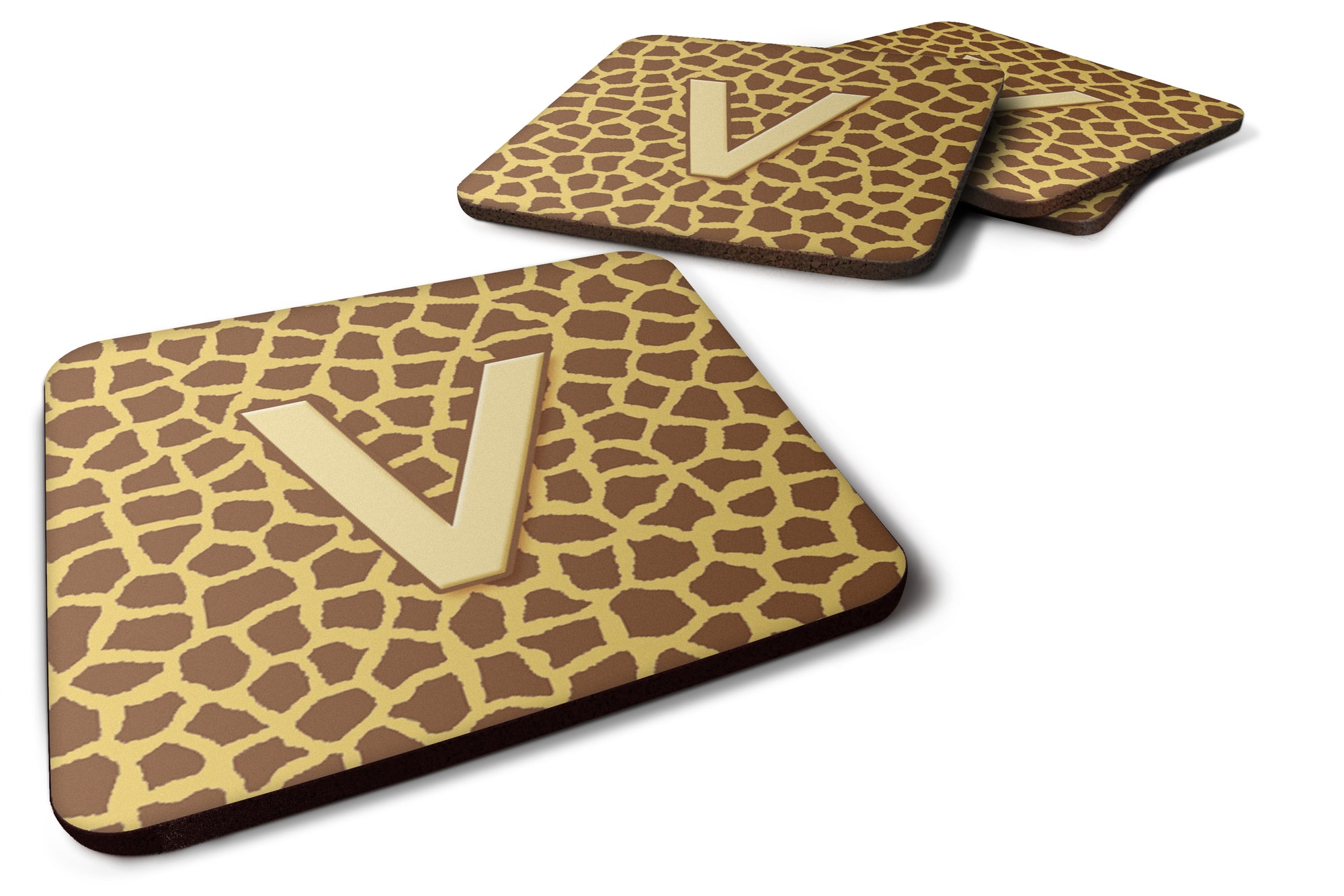 Set of 4 Monogram - Giraffe Foam Coasters Initial Letter V - the-store.com