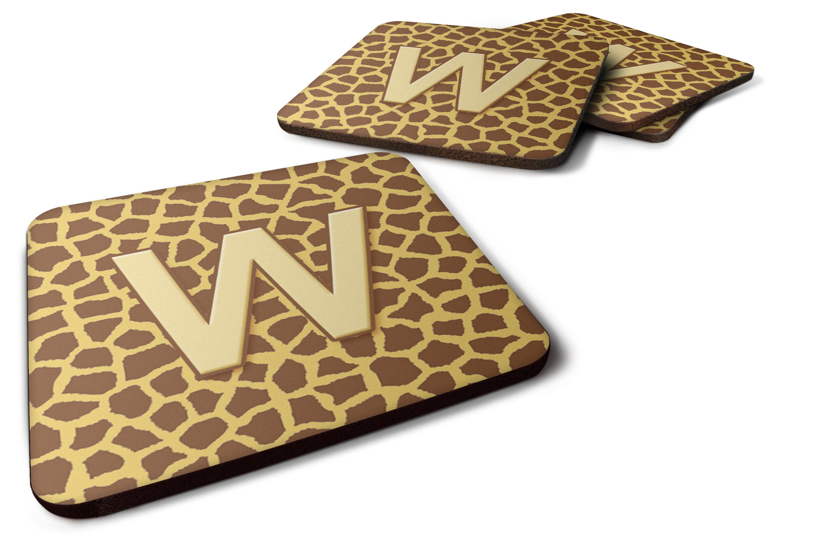 Set of 4 Monogram - Giraffe Foam Coasters Initial Letter W - the-store.com
