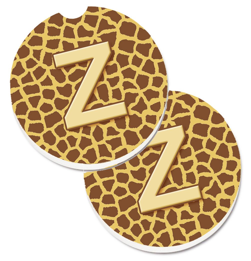 Monogram Initial Z Giraffe  Set of 2 Cup Holder Car Coasters CJ1025-ZCARC by Caroline&#39;s Treasures
