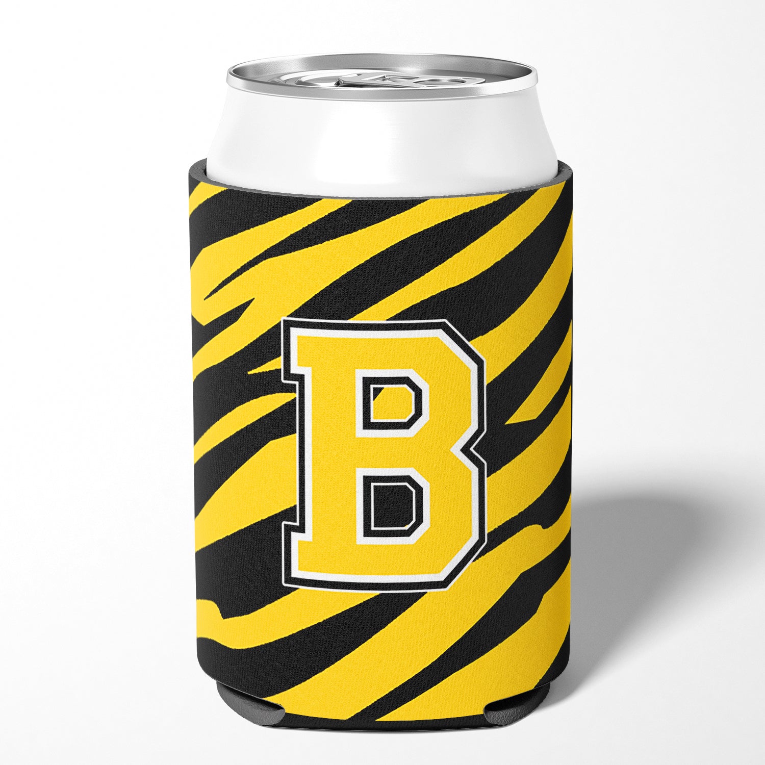 Letter B Initial Monogram - Tiger Stripe - Black Gold Can Beverage Insulator Hugger