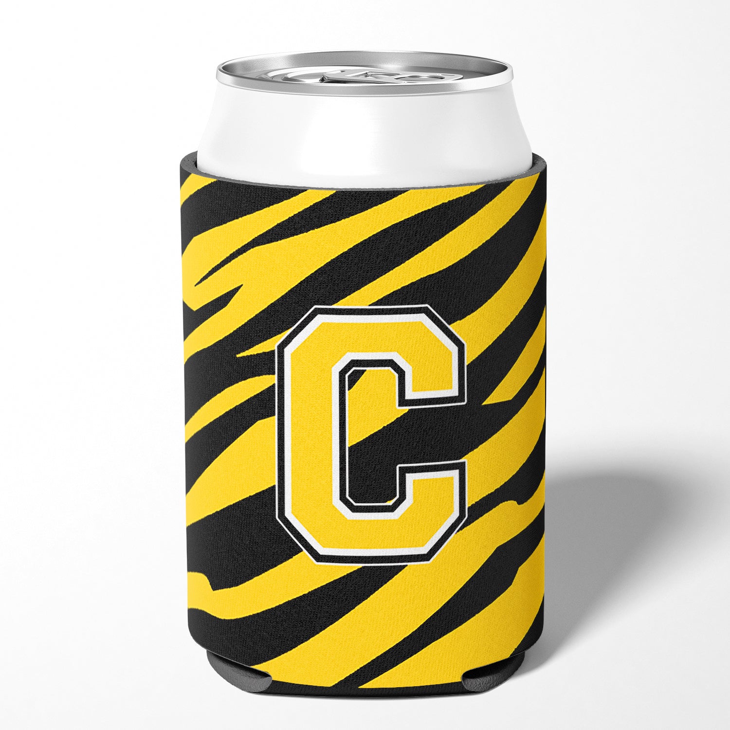 Letter C Initial Monogram - Tiger Stripe - Black Gold Can Beverage Insulator Hugger
