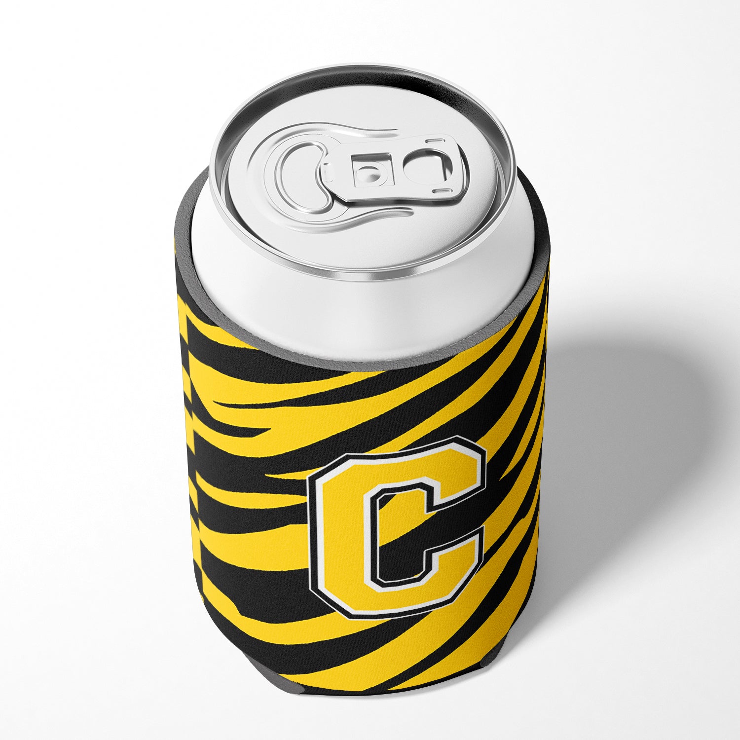 Letter C Initial Monogram - Tiger Stripe - Black Gold Can Beverage Insulator Hugger.