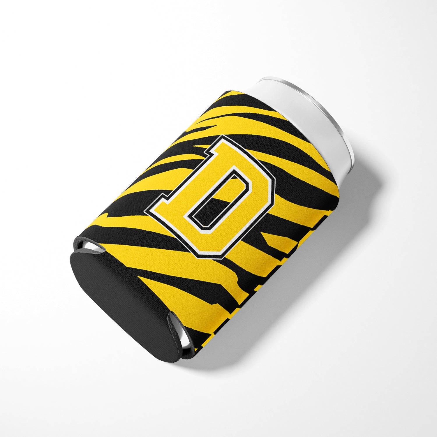 Letter D Initial Monogram - Tiger Stripe - Black Gold Can Beverage Insulator Hugger