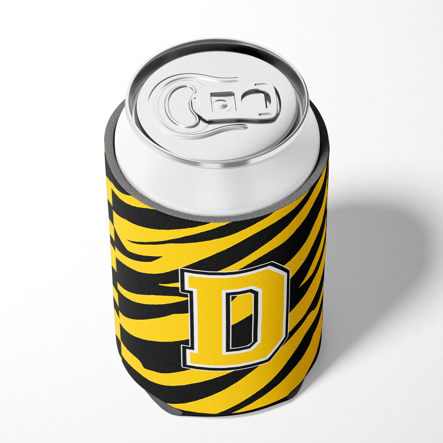 Lettre D Initial Monogram - Tiger Stripe - Black Gold Can Beverage Insulator Hugger