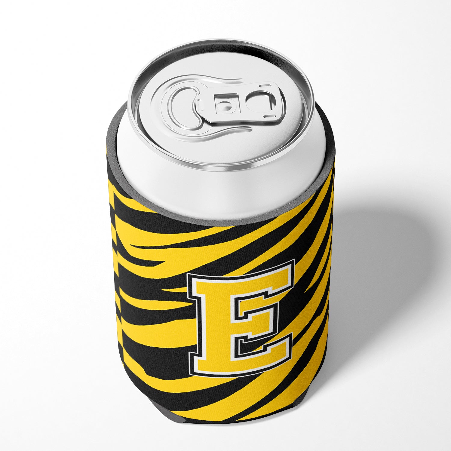 Lettre E monogramme initial - Tiger Stripe - Black Gold Can Beverage Insulator Hugger