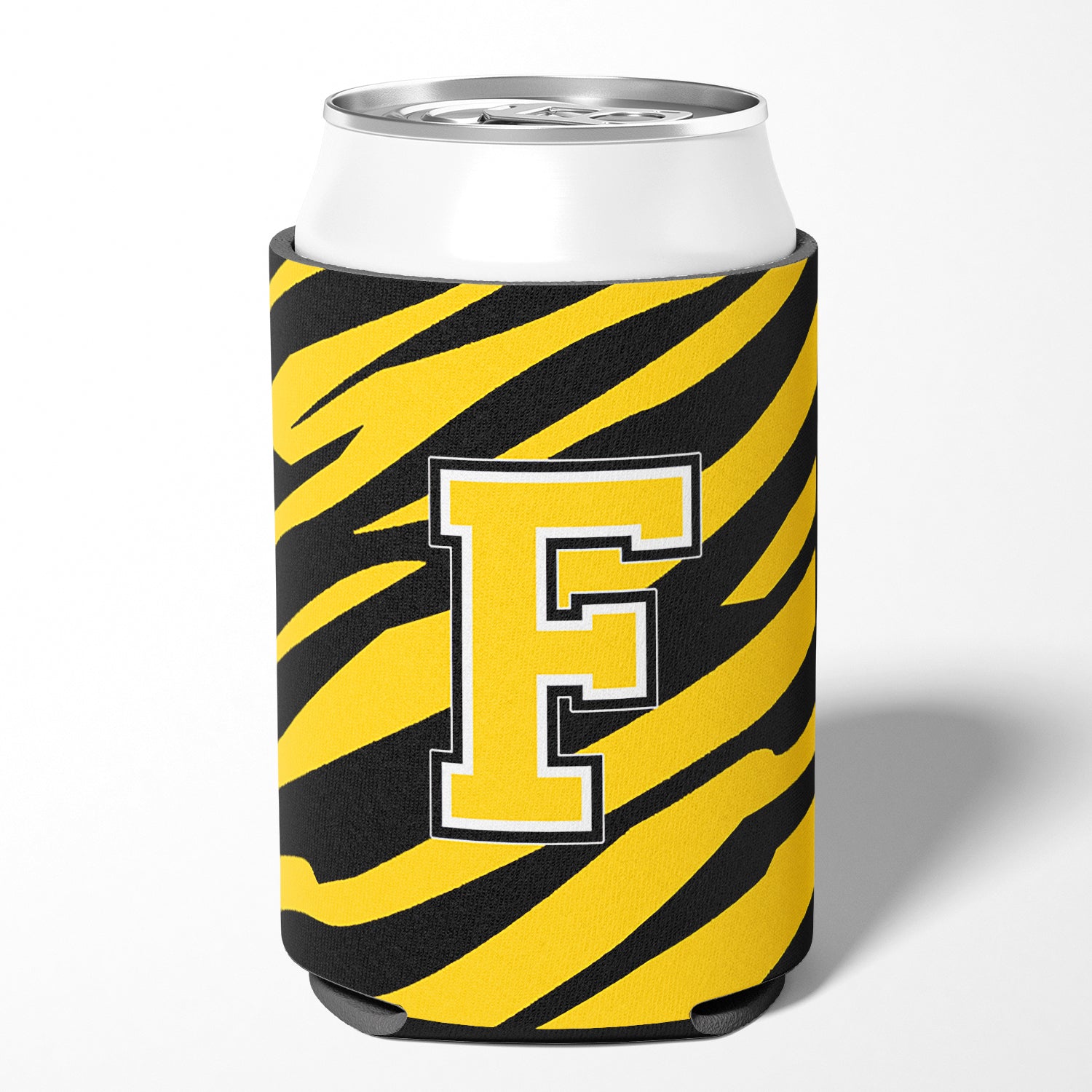 Letter F Initial Monogram - Tiger Stripe - Black Gold Can Beverage Insulator Hugger.