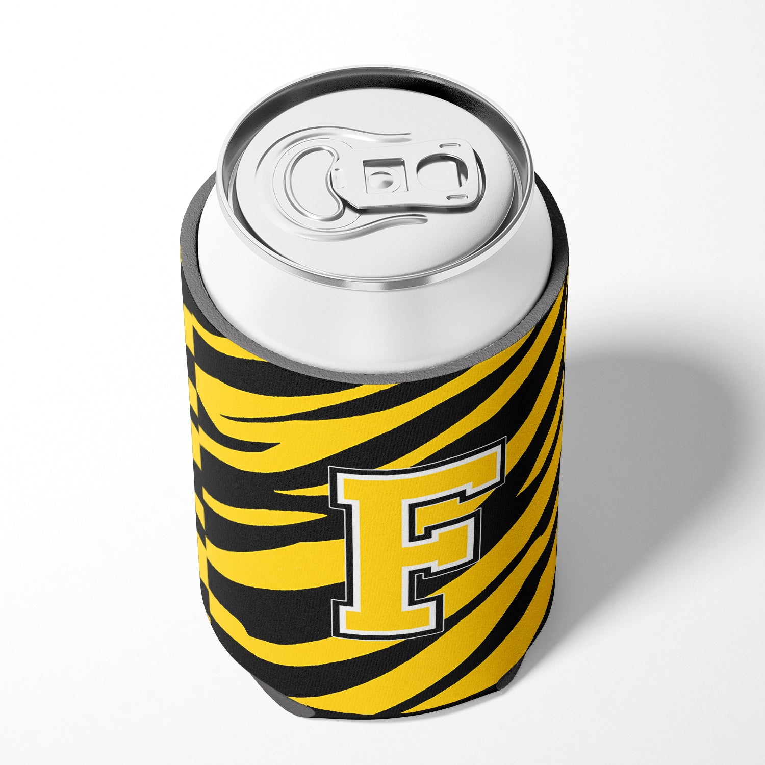 Letter F Initial Monogram - Tiger Stripe - Black Gold Can Beverage Insulator Hugger.