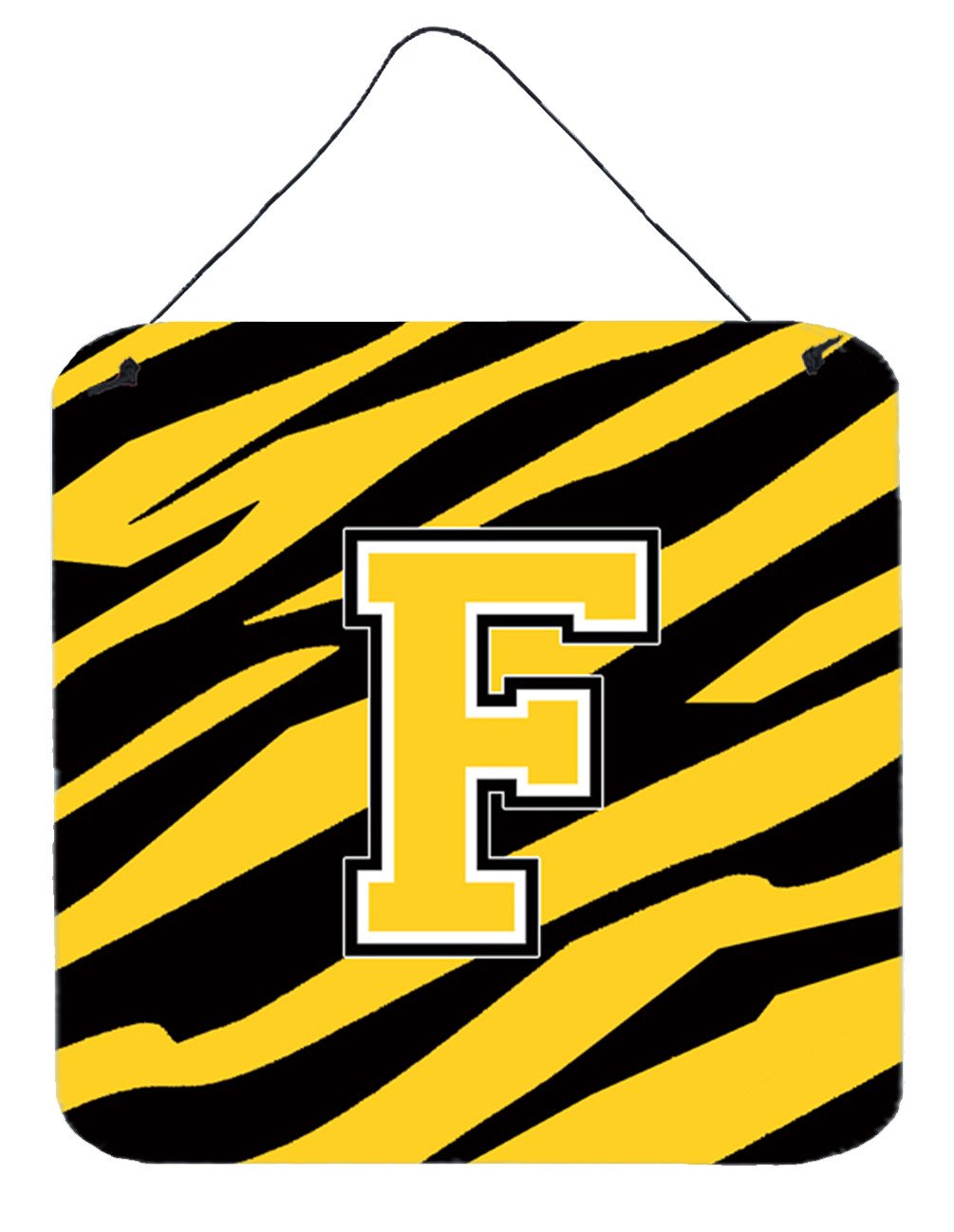 Letter F Initial Tiger Stripe - Black Gold  Wall or Door Hanging Prints by Caroline's Treasures