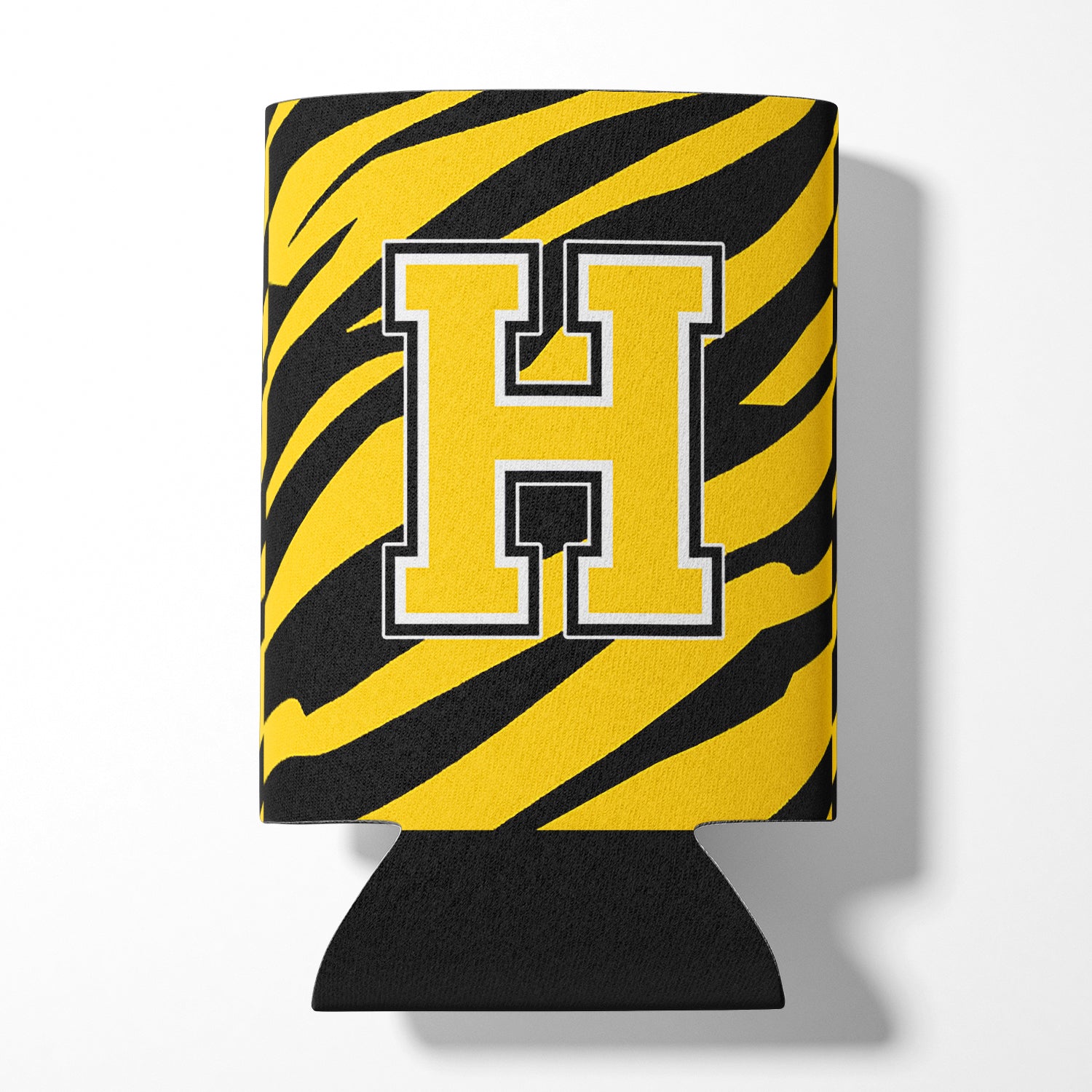 Letter H Initial Monogram - Tiger Stripe - Black Gold Can Beverage Insulator Hugger