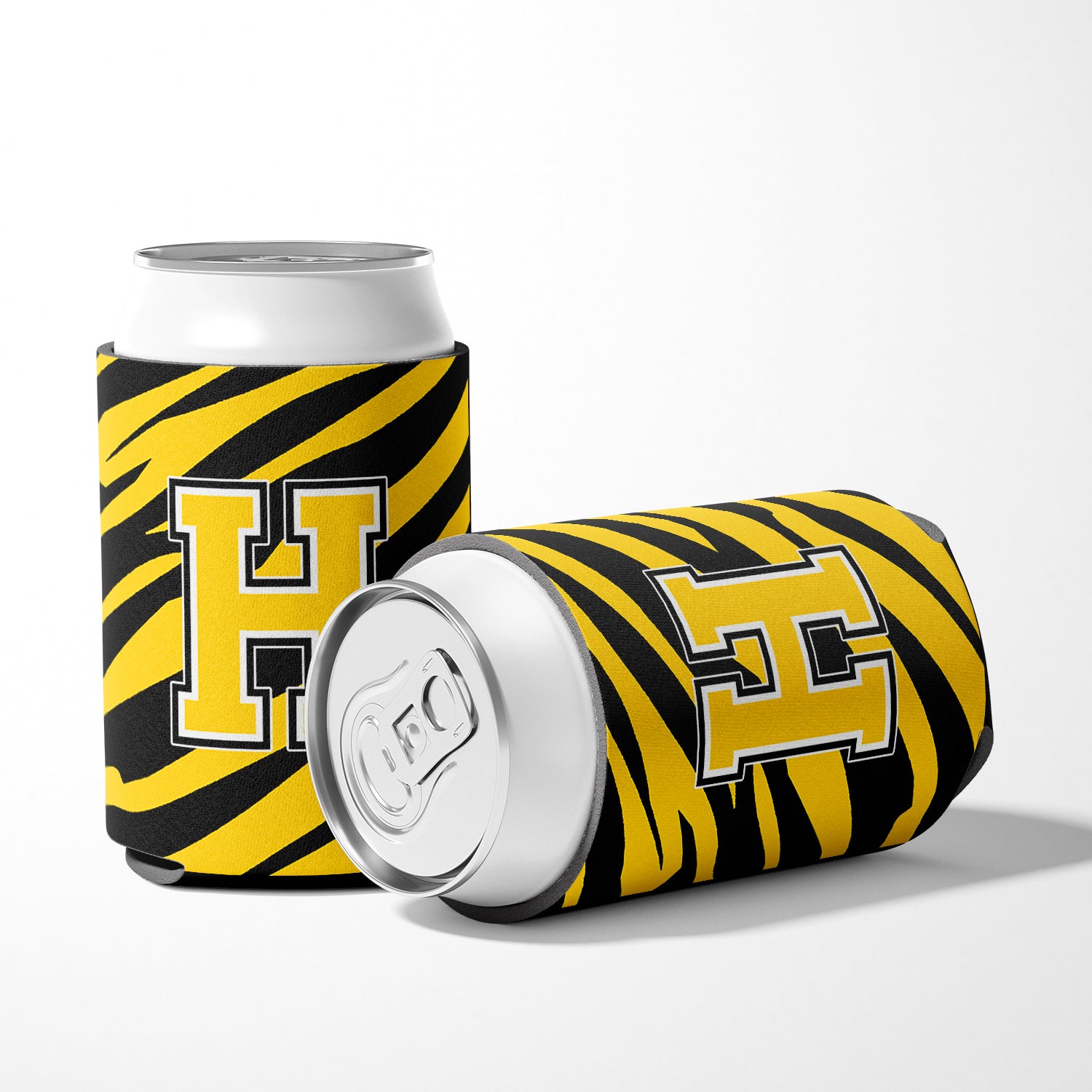 Letter H Initial Monogram - Tiger Stripe - Black Gold Can Beverage Insulator Hugger.