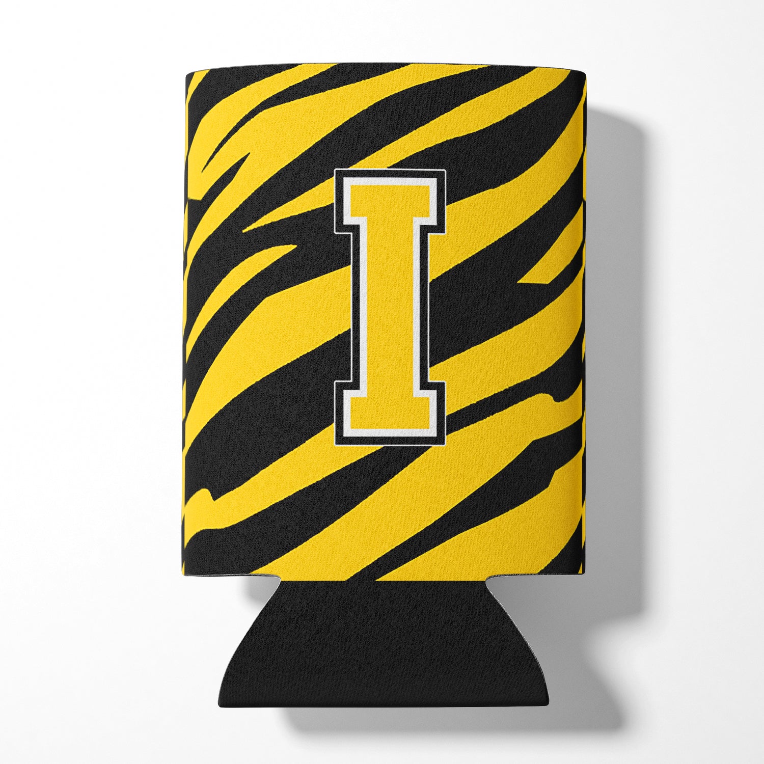 Letter I Initial Monogram - Tiger Stripe - Black Gold Can Beverage Insulator Hugger