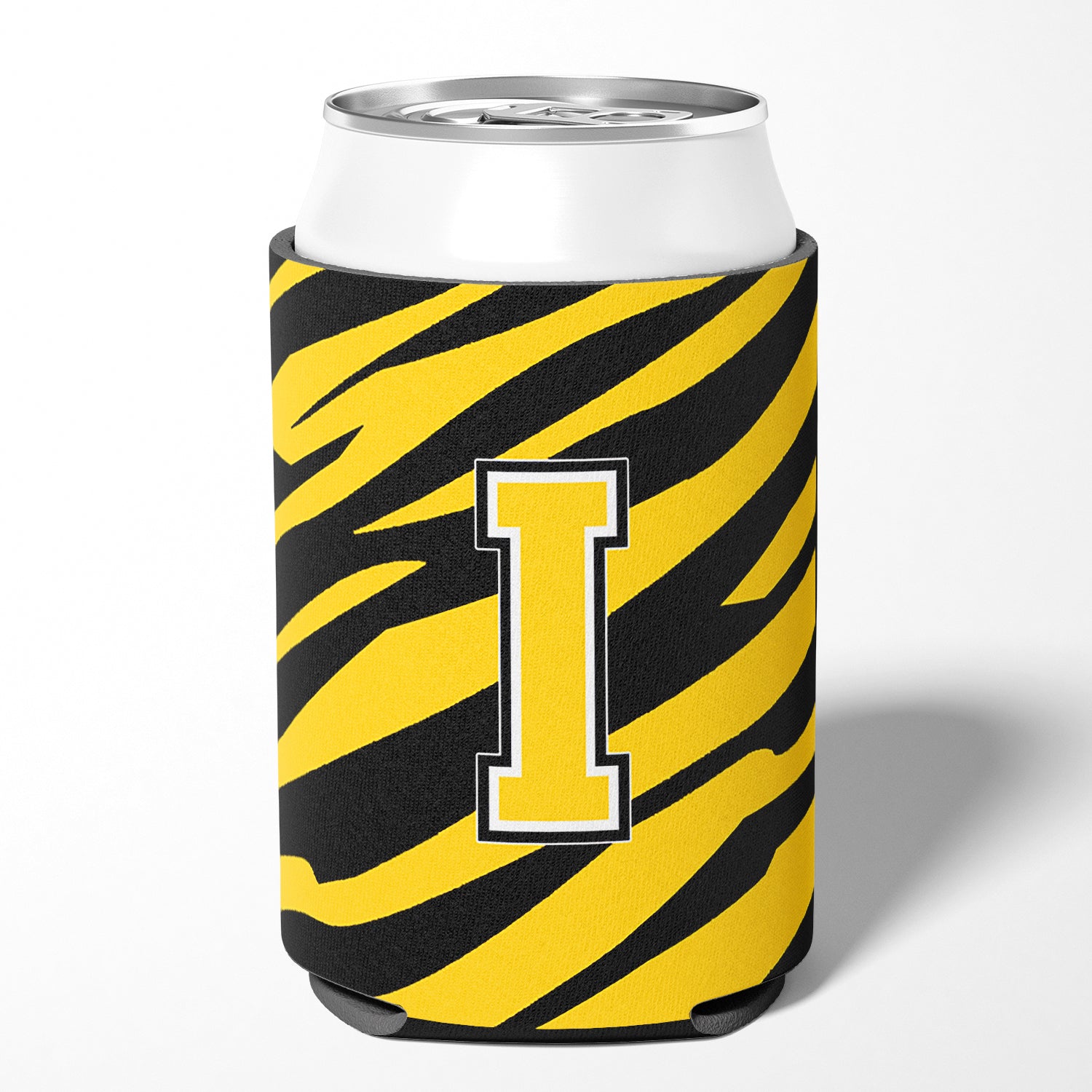 Lettre I monogramme initial - Tiger Stripe - Black Gold Can Beverage Insulator Hugger