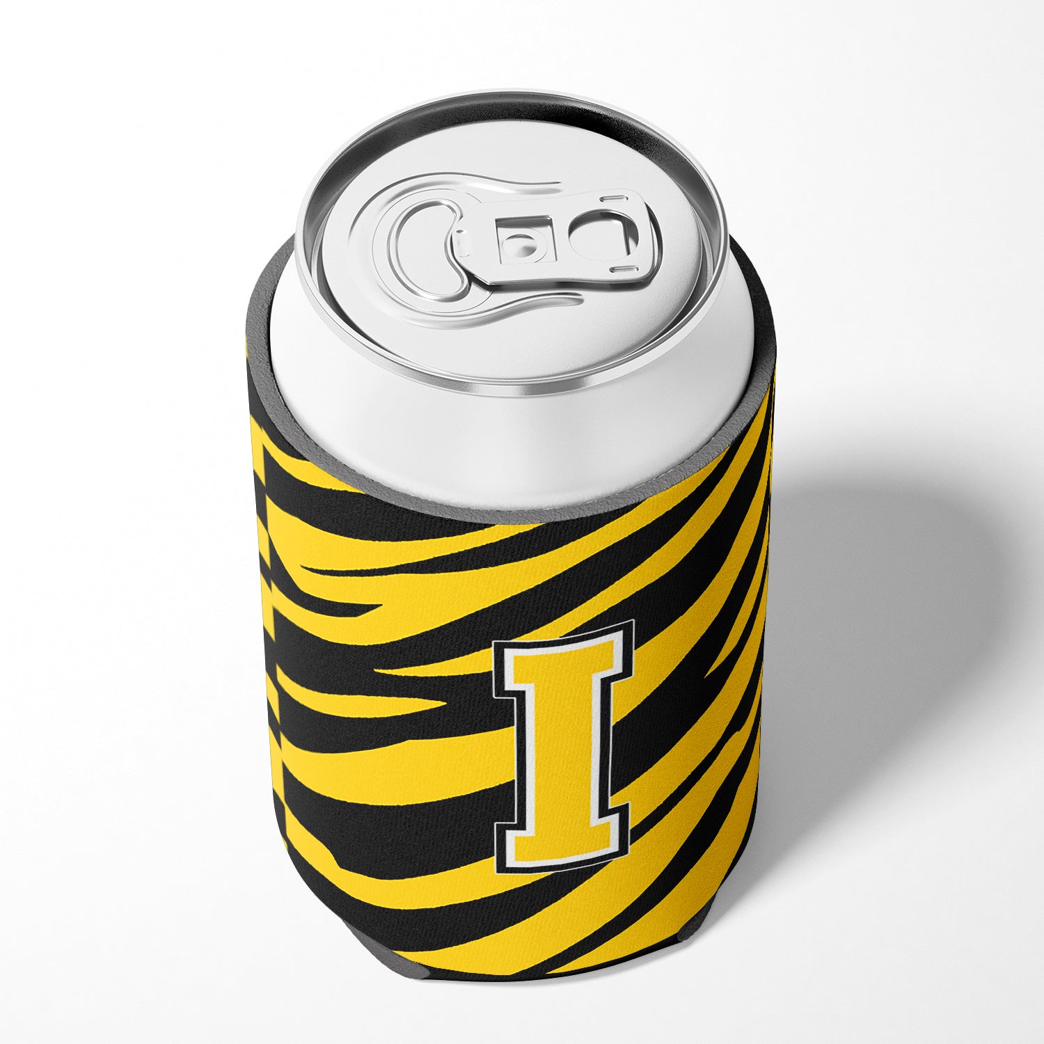 Letter I Initial Monogram - Tiger Stripe - Black Gold Can Beverage Insulator Hugger.