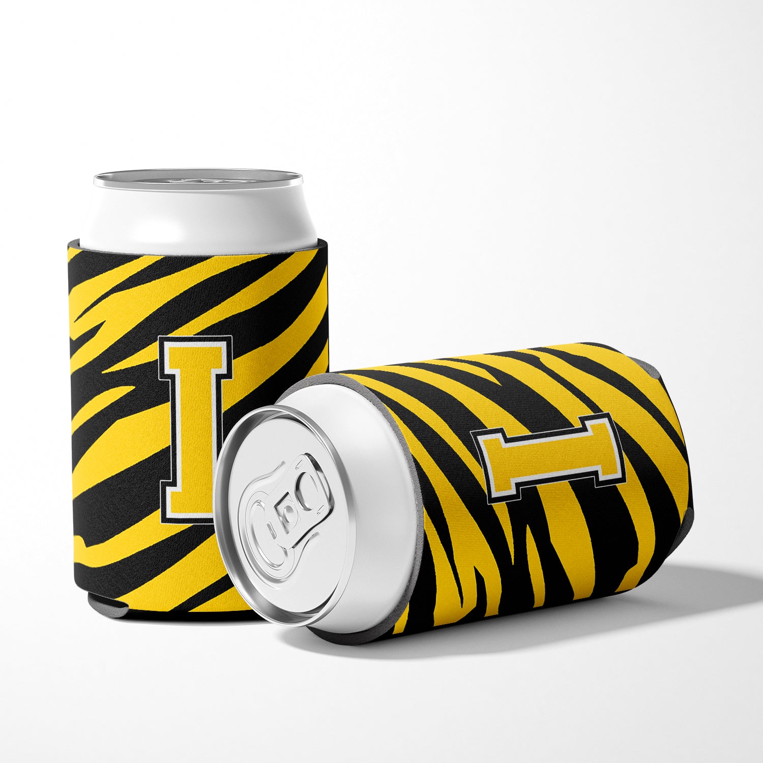 Letter I Initial Monogram - Tiger Stripe - Black Gold Can Beverage Insulator Hugger.