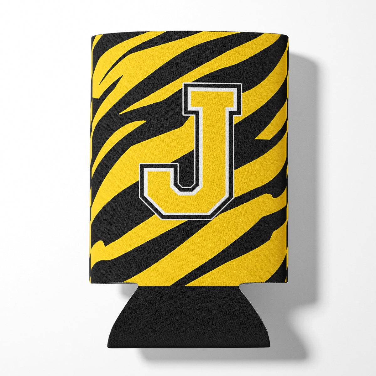 Letter J Initial Monogram - Tiger Stripe - Black Gold Can Beverage Insulator Hugger