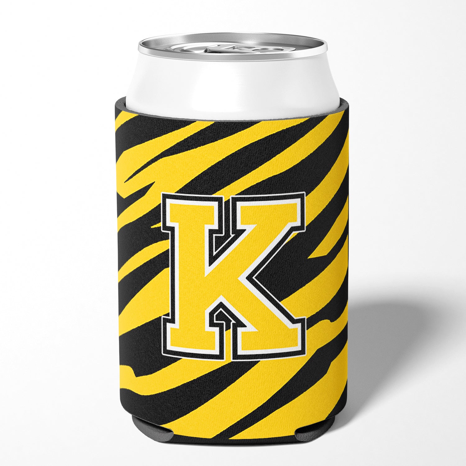 Letter K Initial Monogram - Tiger Stripe - Black Gold Can Beverage Insulator Hugger