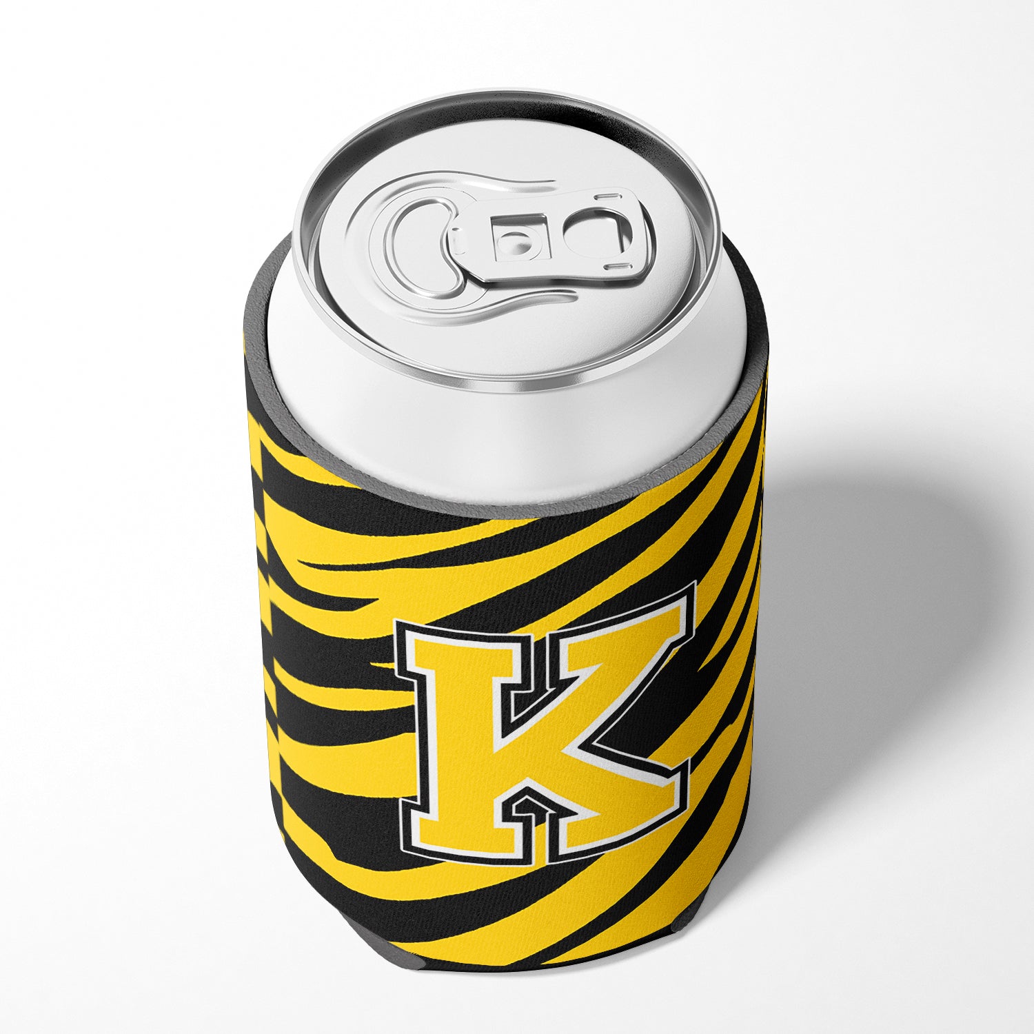 Letter K Initial Monogram - Tiger Stripe - Black Gold Can Beverage Insulator Hugger.