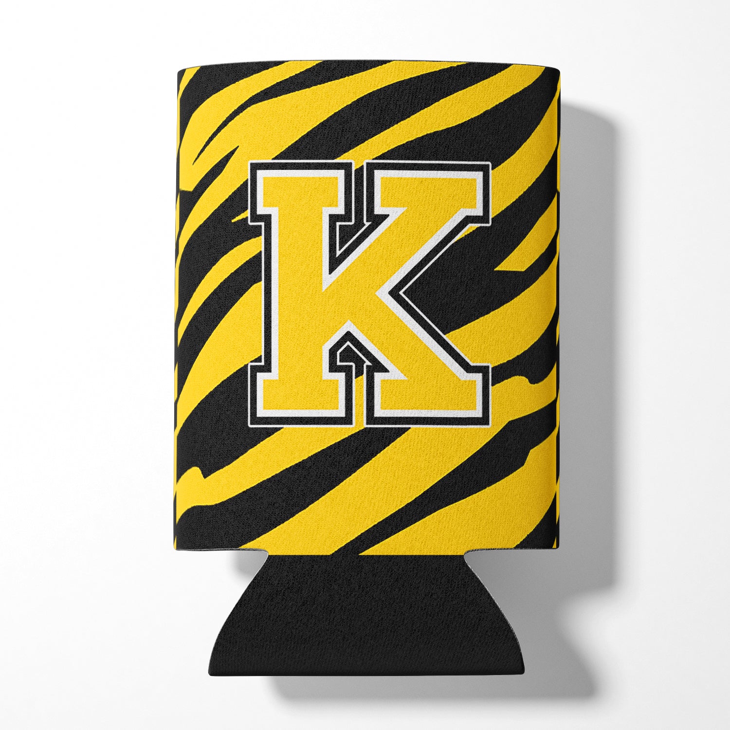 Letter K Initial Monogram - Tiger Stripe - Black Gold Can Beverage Insulator Hugger