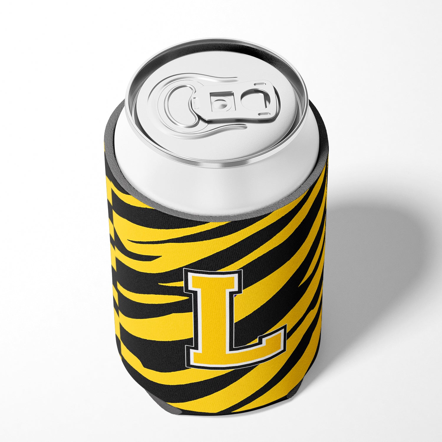 Letter L Initial Monogram - Tiger Stripe - Black Gold Can Beverage Insulator Hugger.