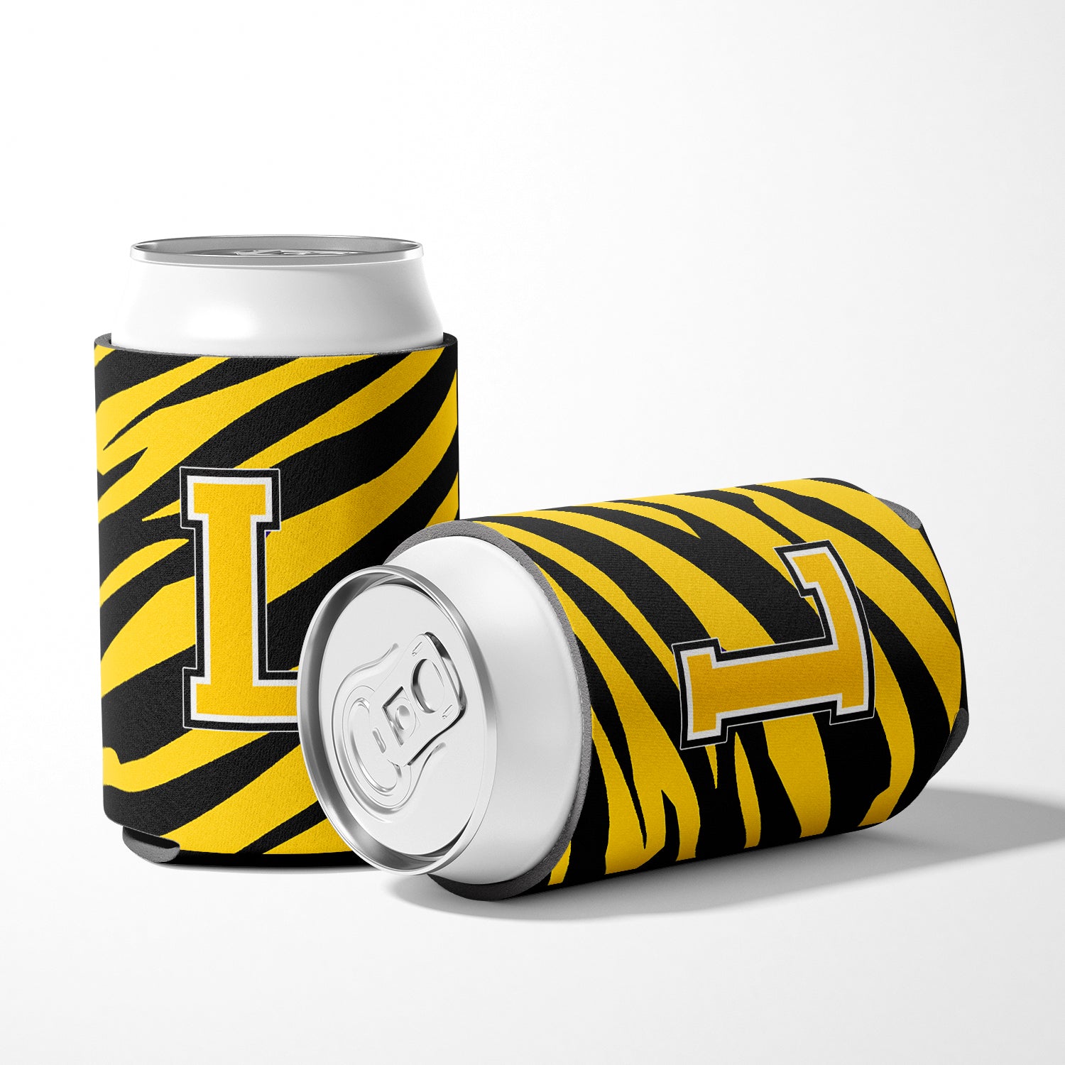 Letter L Initial Monogram - Tiger Stripe - Black Gold Can Beverage Insulator Hugger