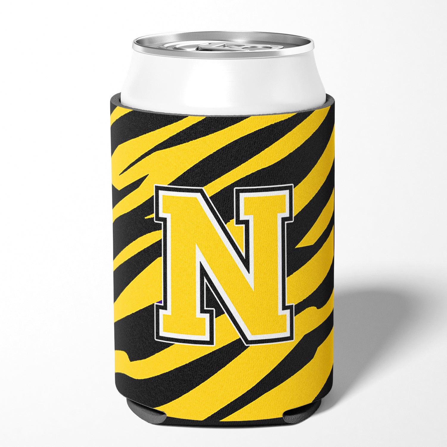 Letter N Initial Monogram - Tiger Stripe - Black Gold Can Beverage Insulator Hugger.