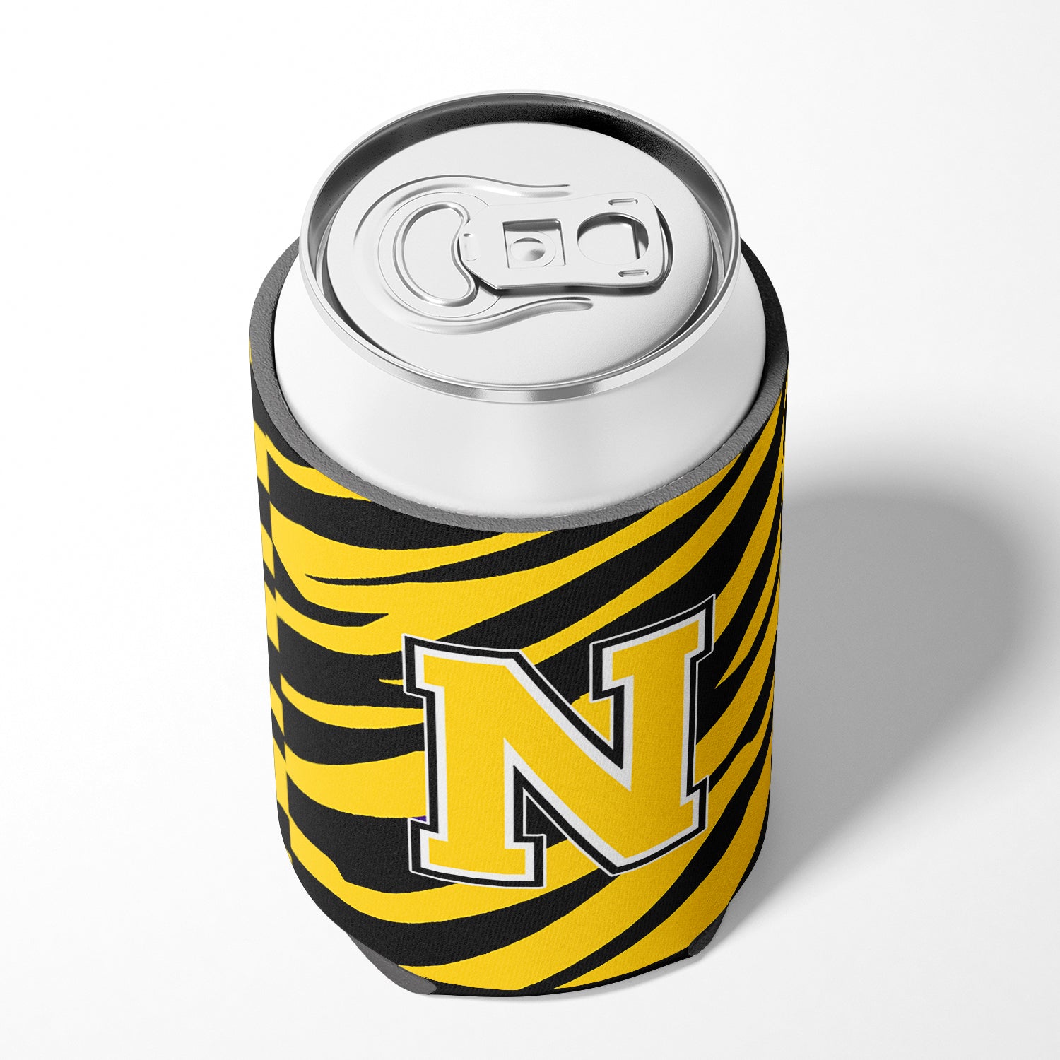 Letter N Initial Monogram - Tiger Stripe - Black Gold Can Beverage Insulator Hugger
