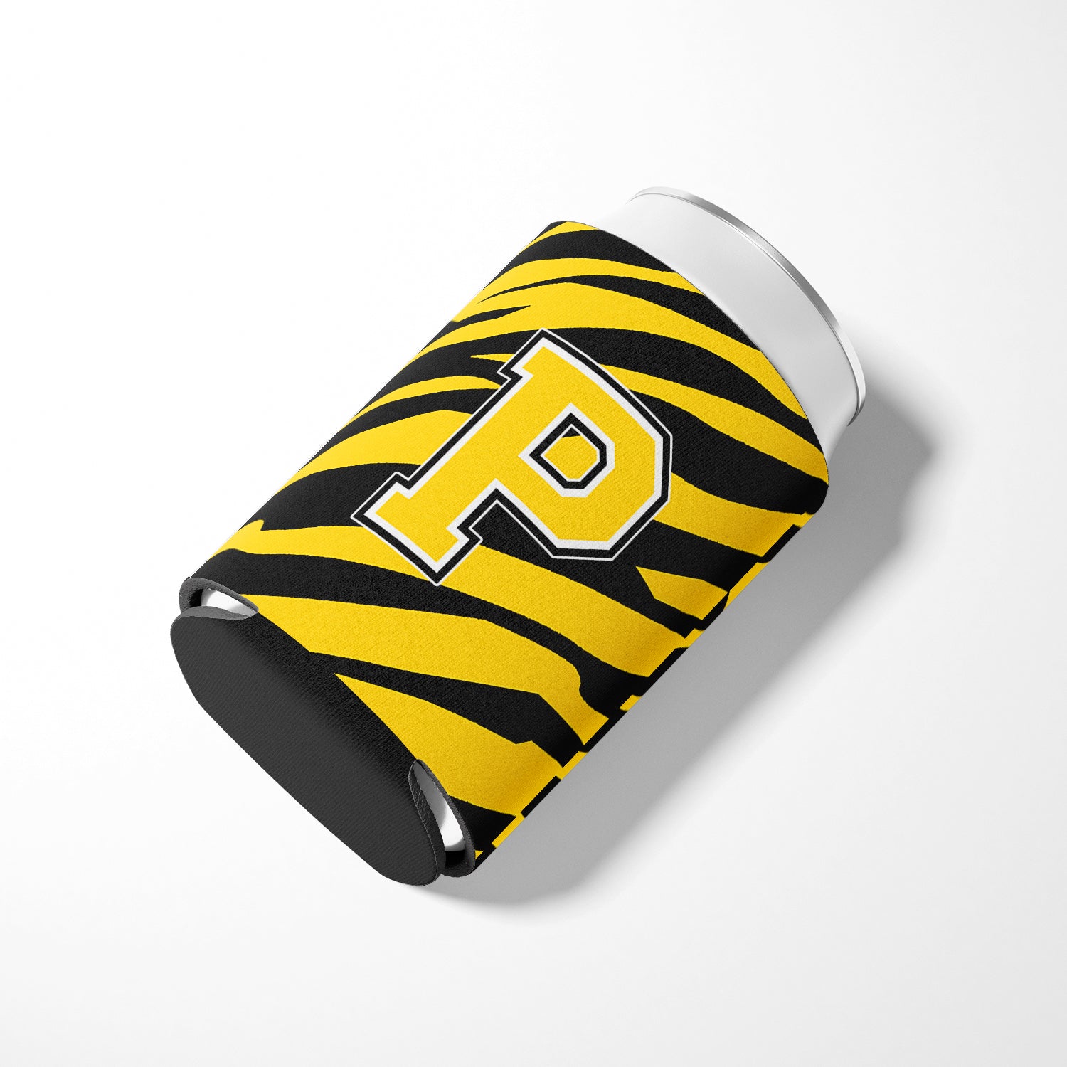 Letter P Initial Monogram - Tiger Stripe - Black Gold Can Beverage Insulator Hugger.