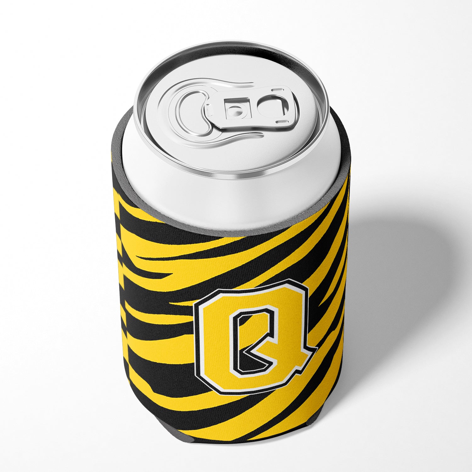 Letter Q Initial Monogram - Tiger Stripe - Black Gold Can Beverage Insulator Hugger.