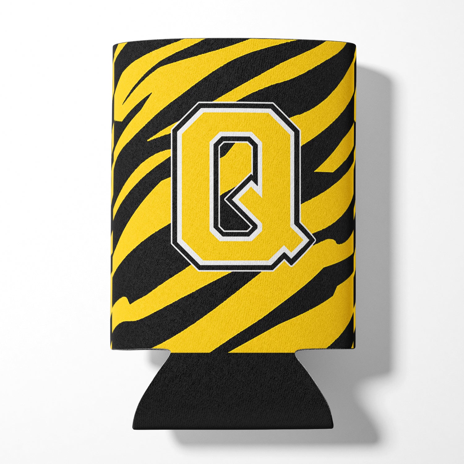 Letter Q Initial Monogram - Tiger Stripe - Black Gold Can Beverage Insulator Hugger