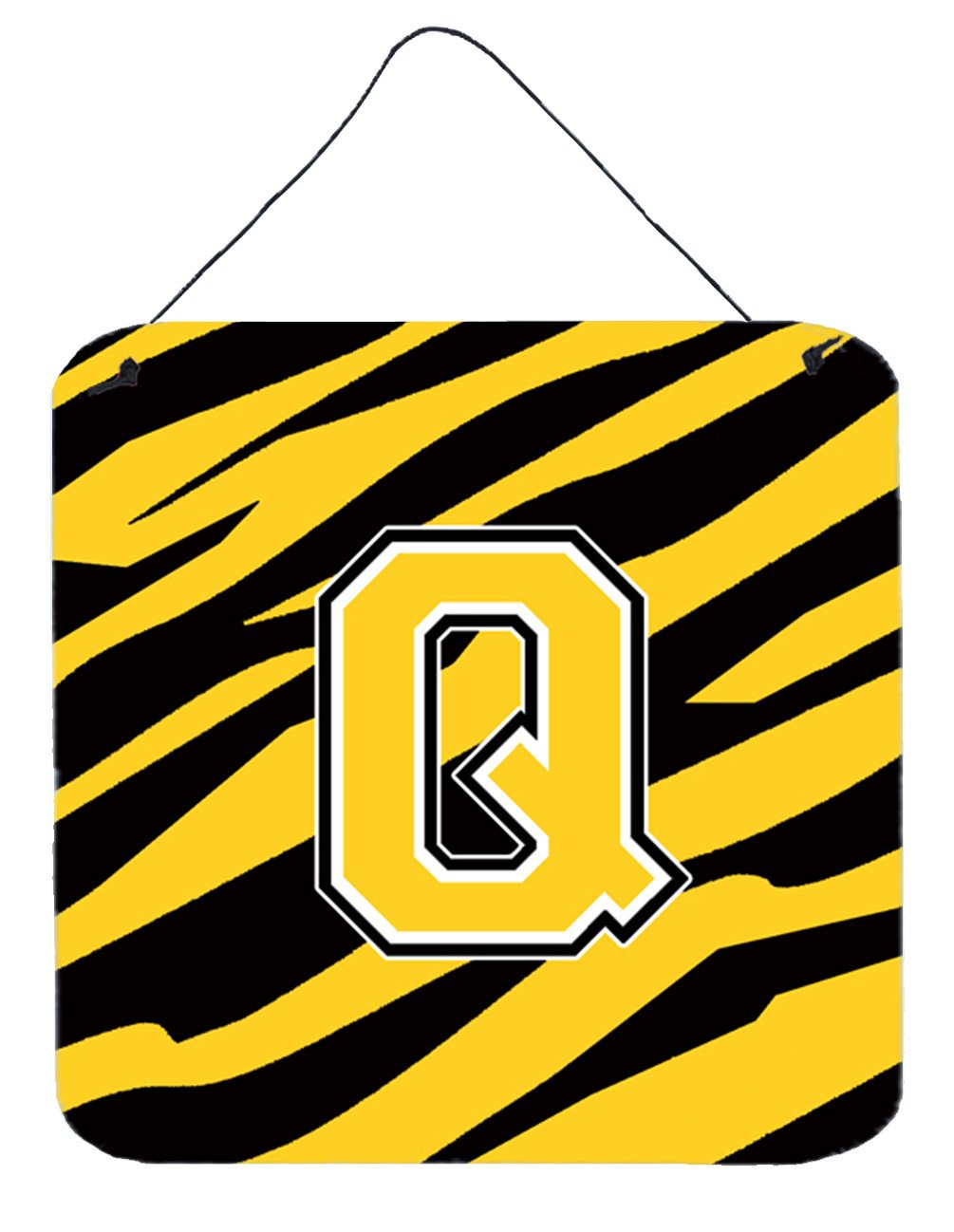Letter Q Initial Tiger Stripe - Black Gold  Wall or Door Hanging Prints by Caroline&#39;s Treasures