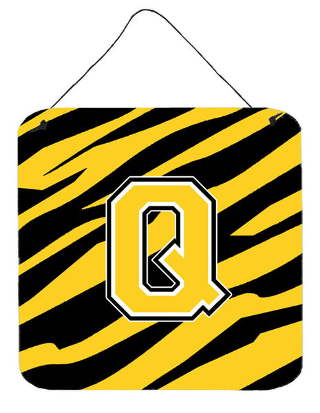 Letter Q Initial Tiger Stripe - Black Gold  Wall or Door Hanging Prints by Caroline's Treasures