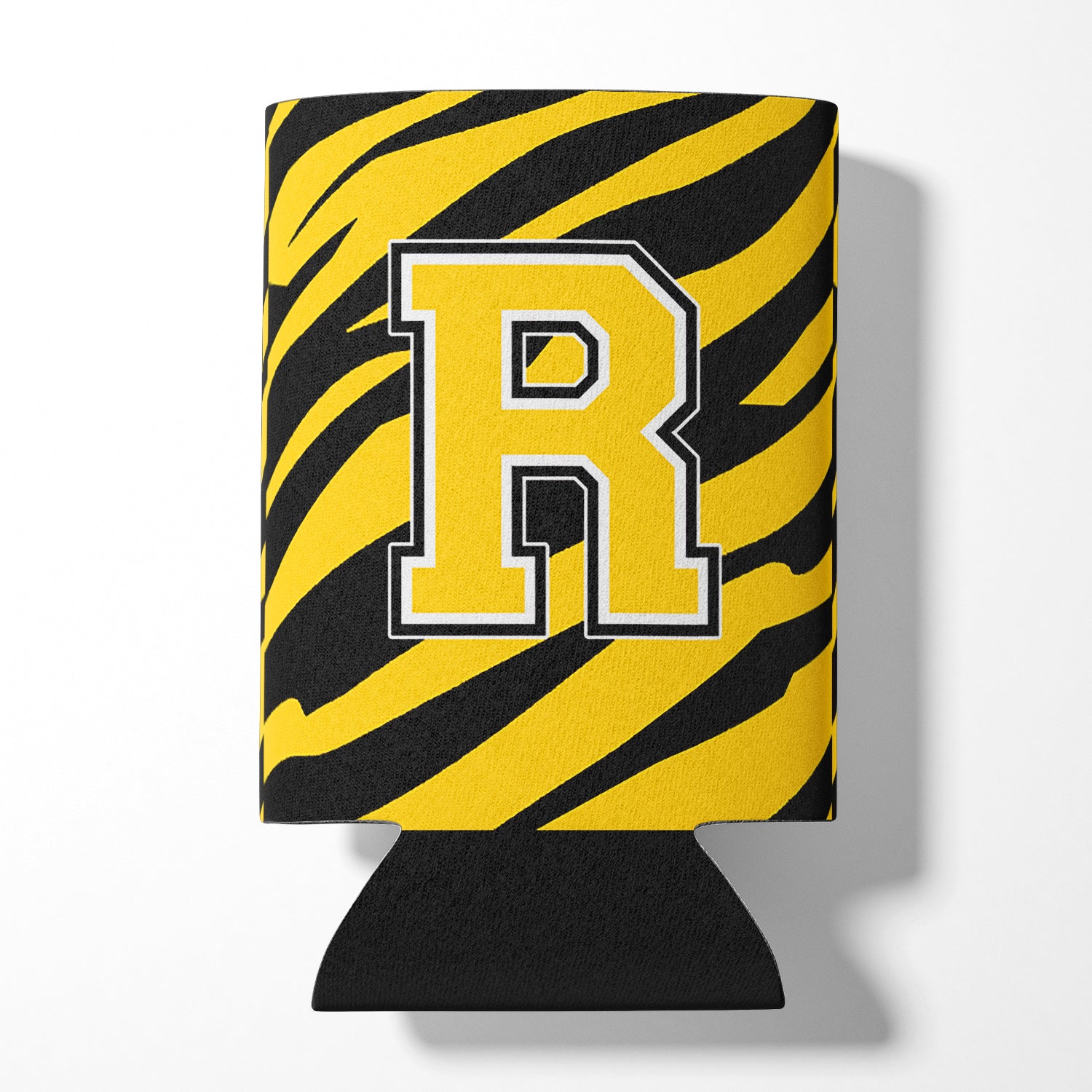 Letter R Initial Monogram - Tiger Stripe - Black Gold Can Beverage Insulator Hugger
