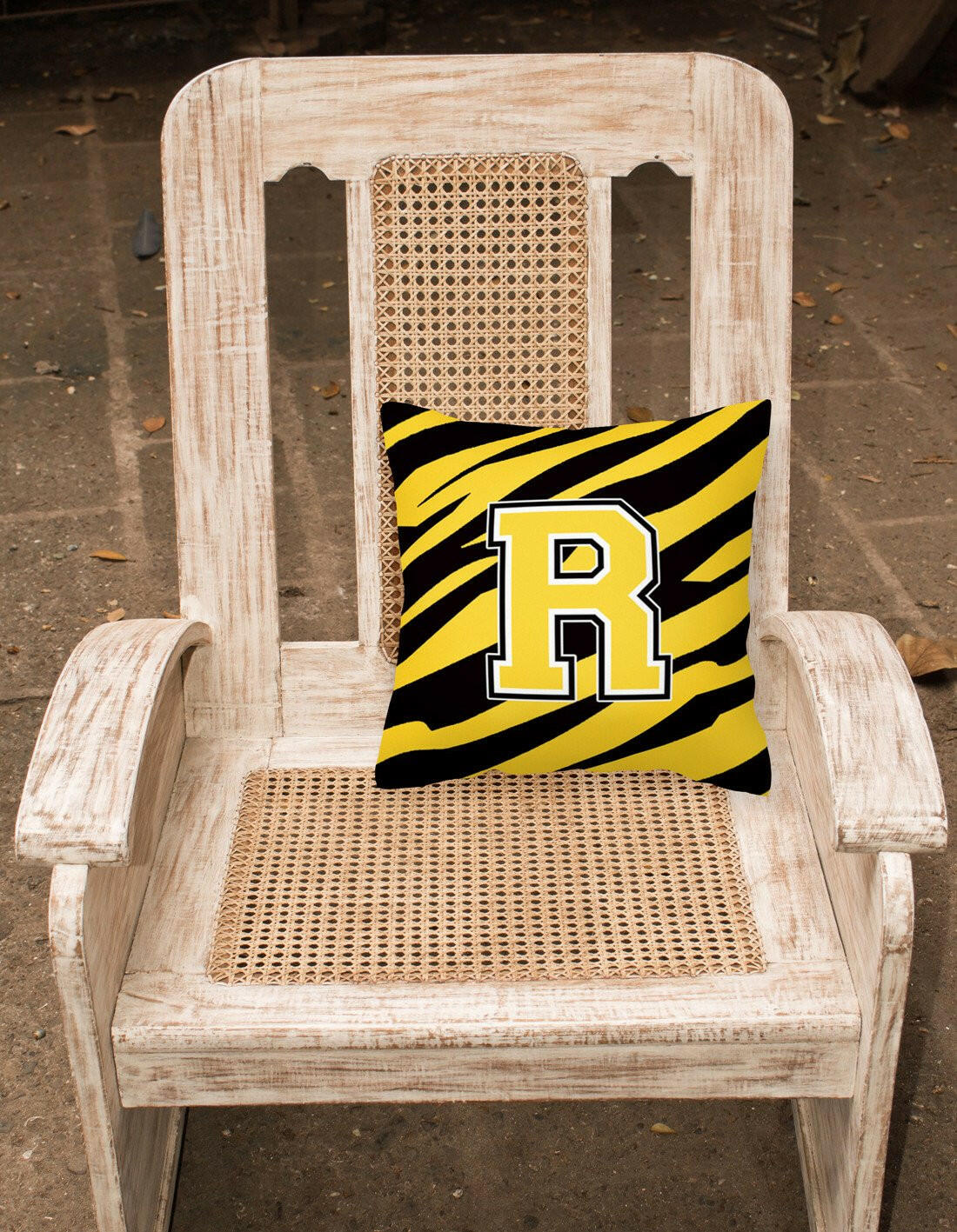 Monogram Initial R Tiger Stripe - Black Gold Decorative   Canvas Fabric Pillow - the-store.com