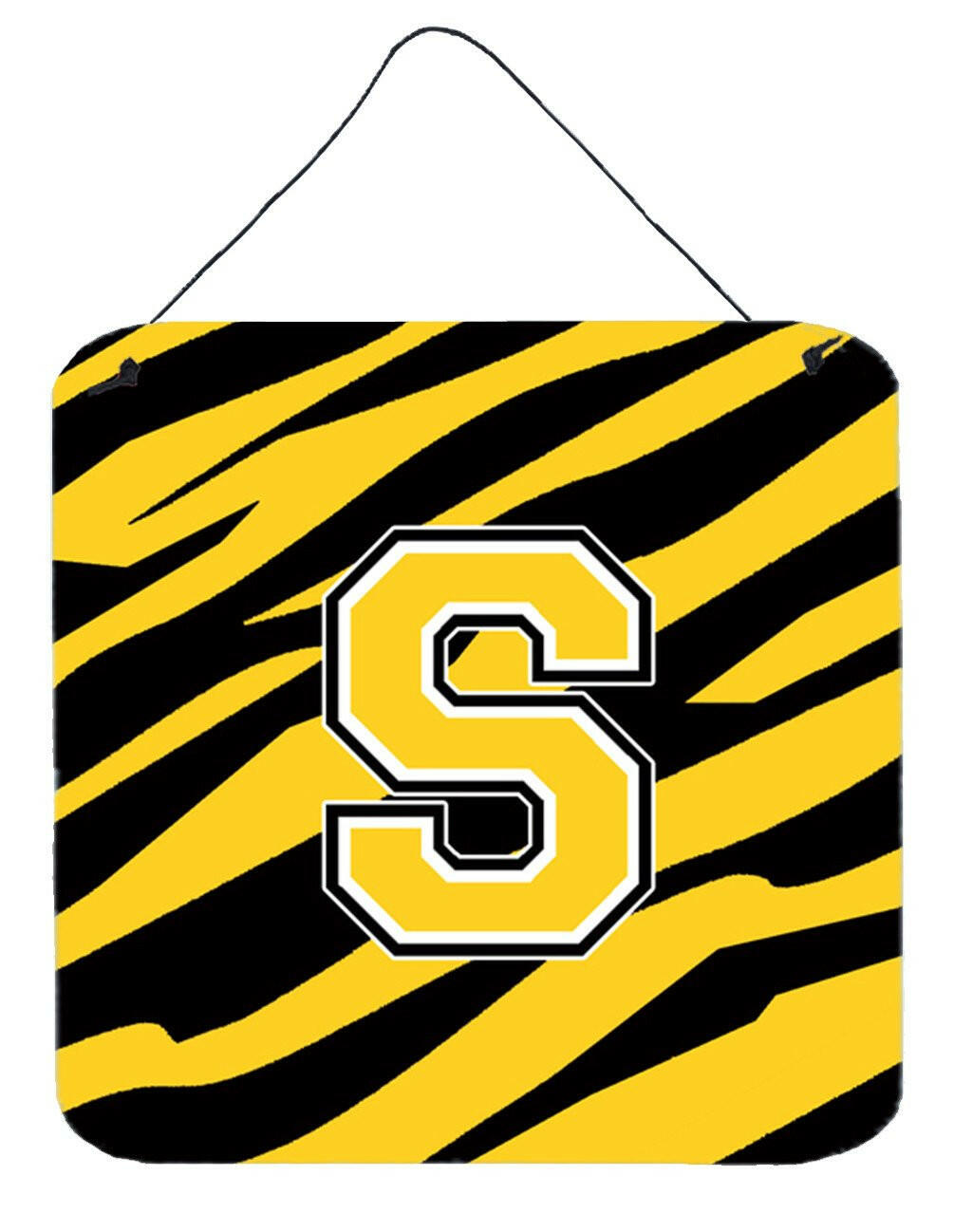 Letter S Initial Tiger Stripe - Black Gold  Wall or Door Hanging Prints by Caroline&#39;s Treasures