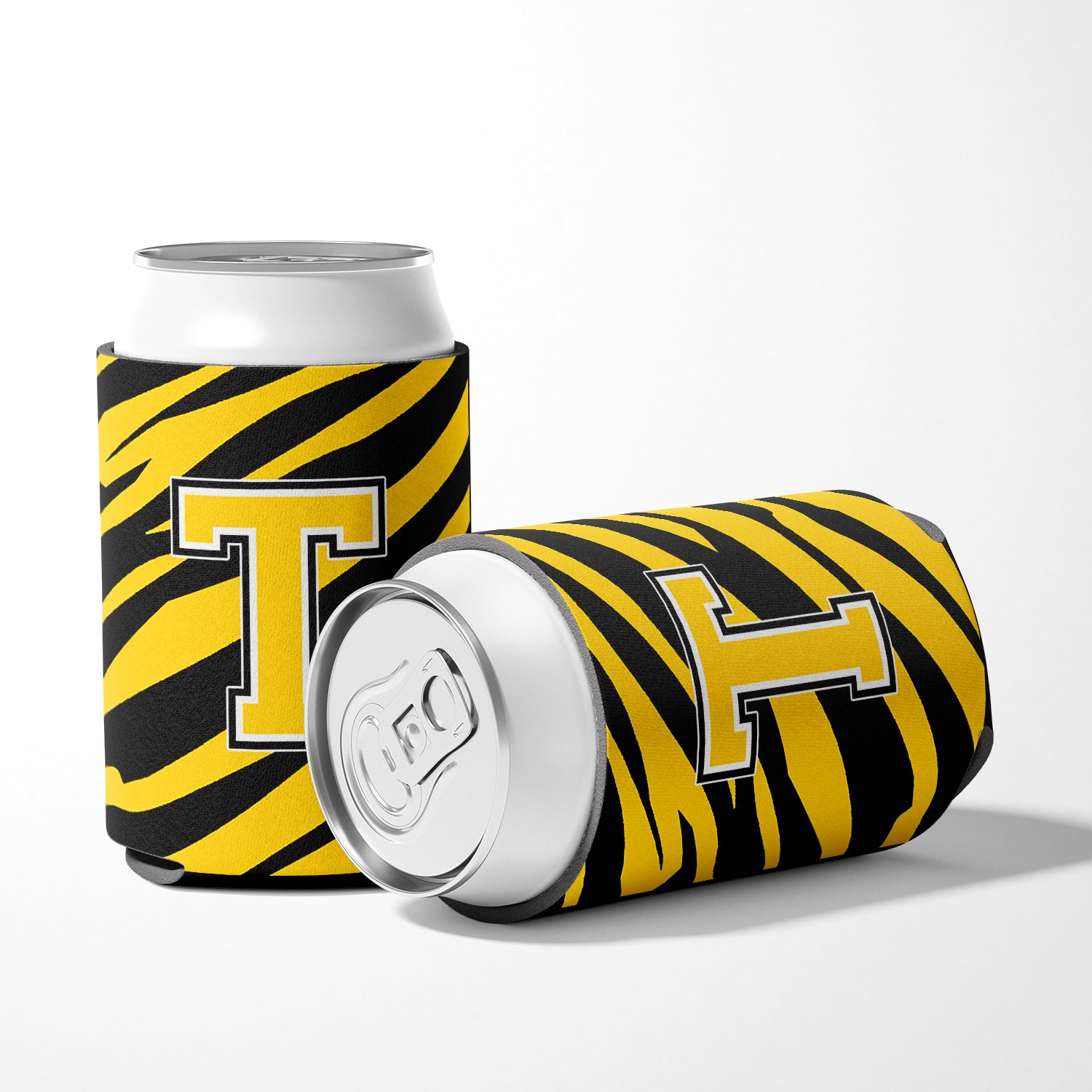 Letter T Initial Monogram - Tiger Stripe - Black Gold Can Beverage Insulator Hugger.