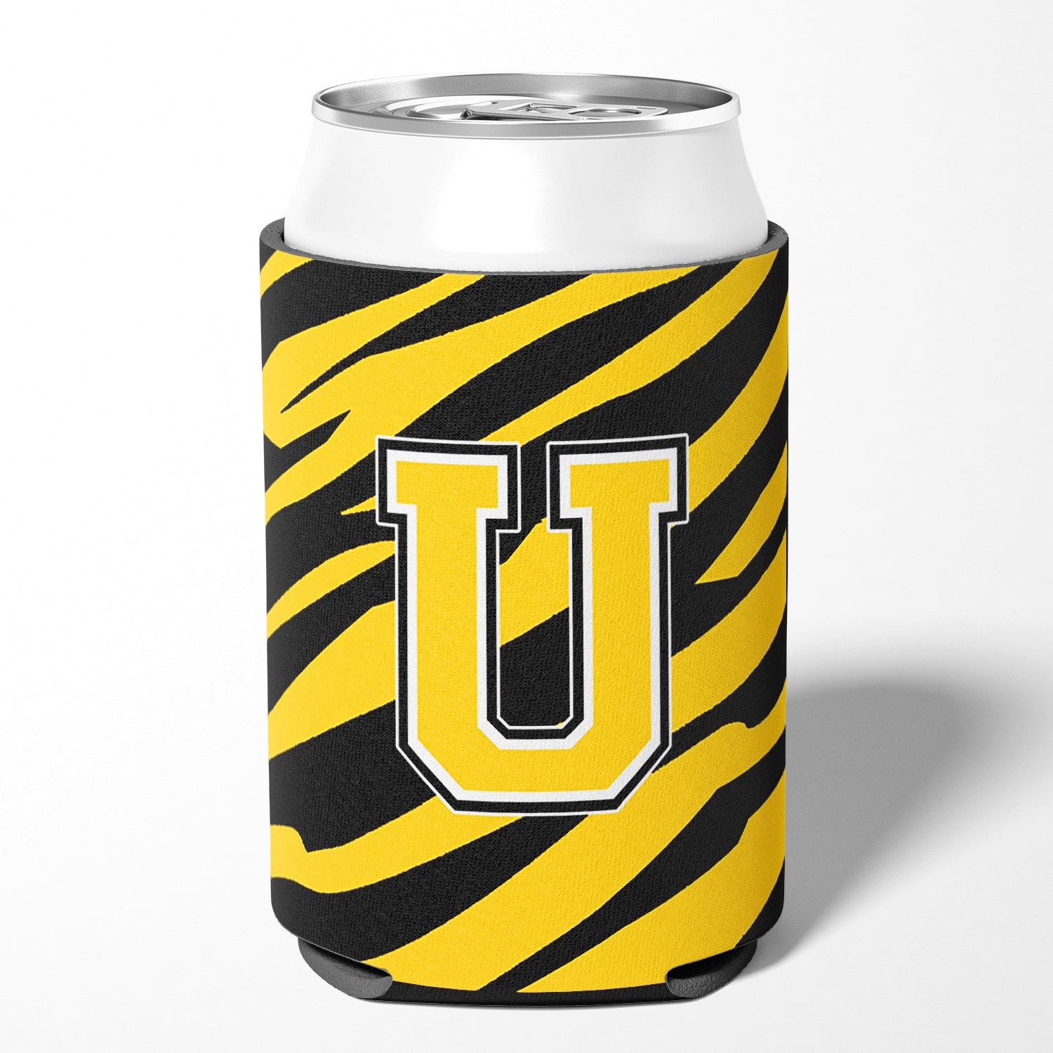 Letter U Initial Monogram - Tiger Stripe - Black Gold Can Beverage Insulator Hugger
