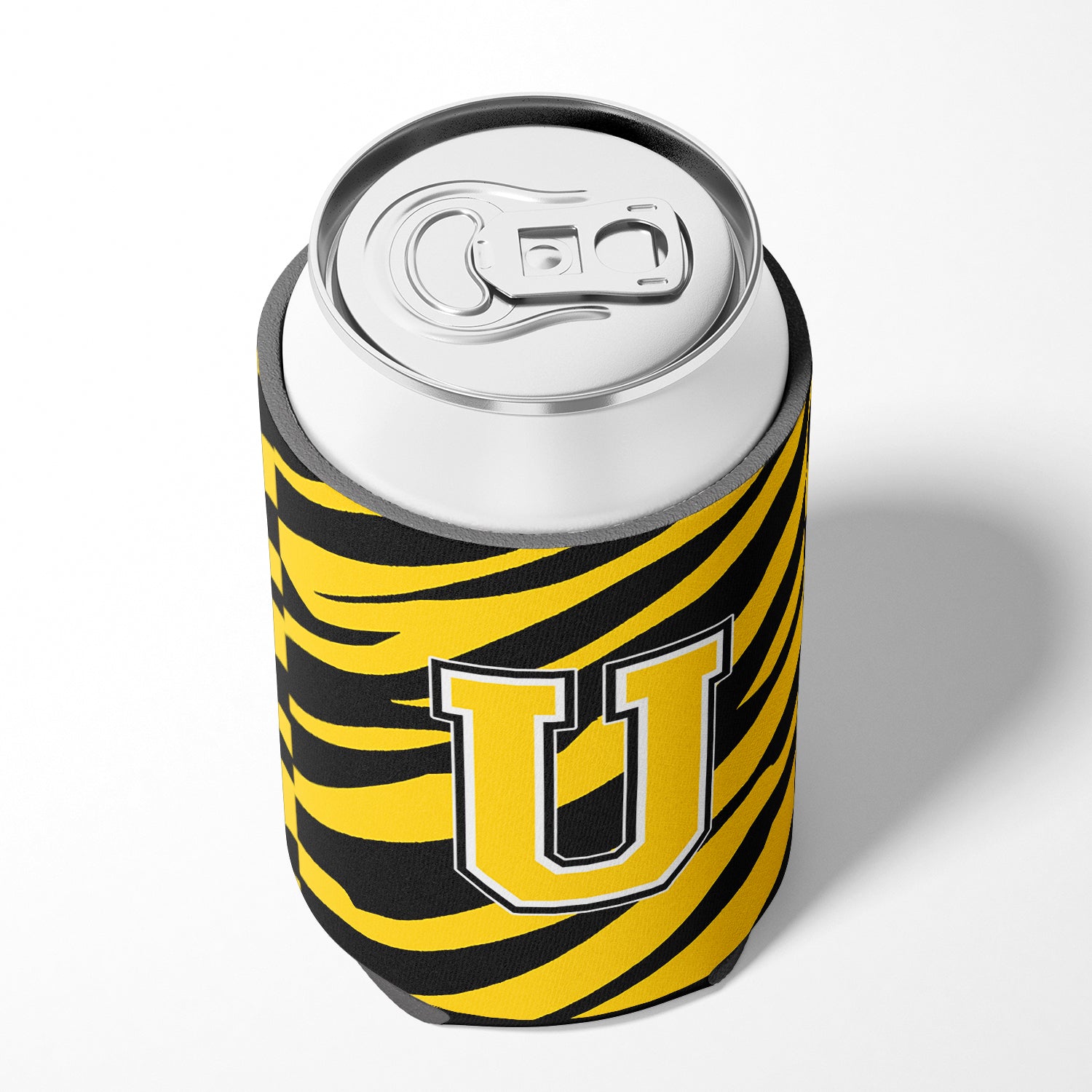 Letter U Initial Monogram - Tiger Stripe - Black Gold Can Beverage Insulator Hugger