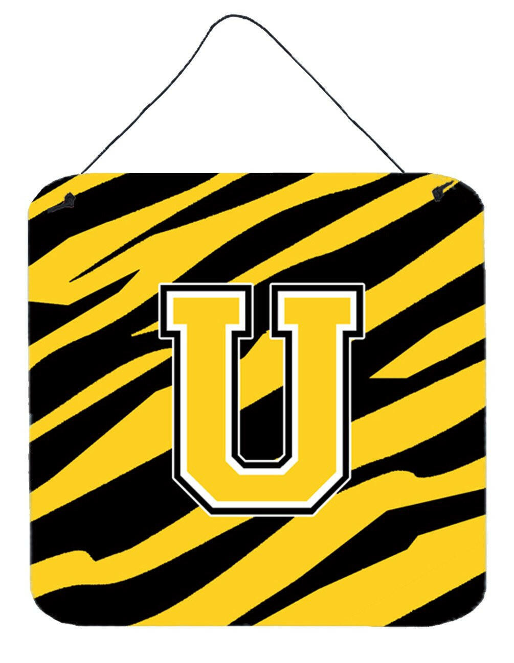 Caroline's Treasures Letter U Initial Tiger Stripe - Black Gold Wall or Door Hanging Prints