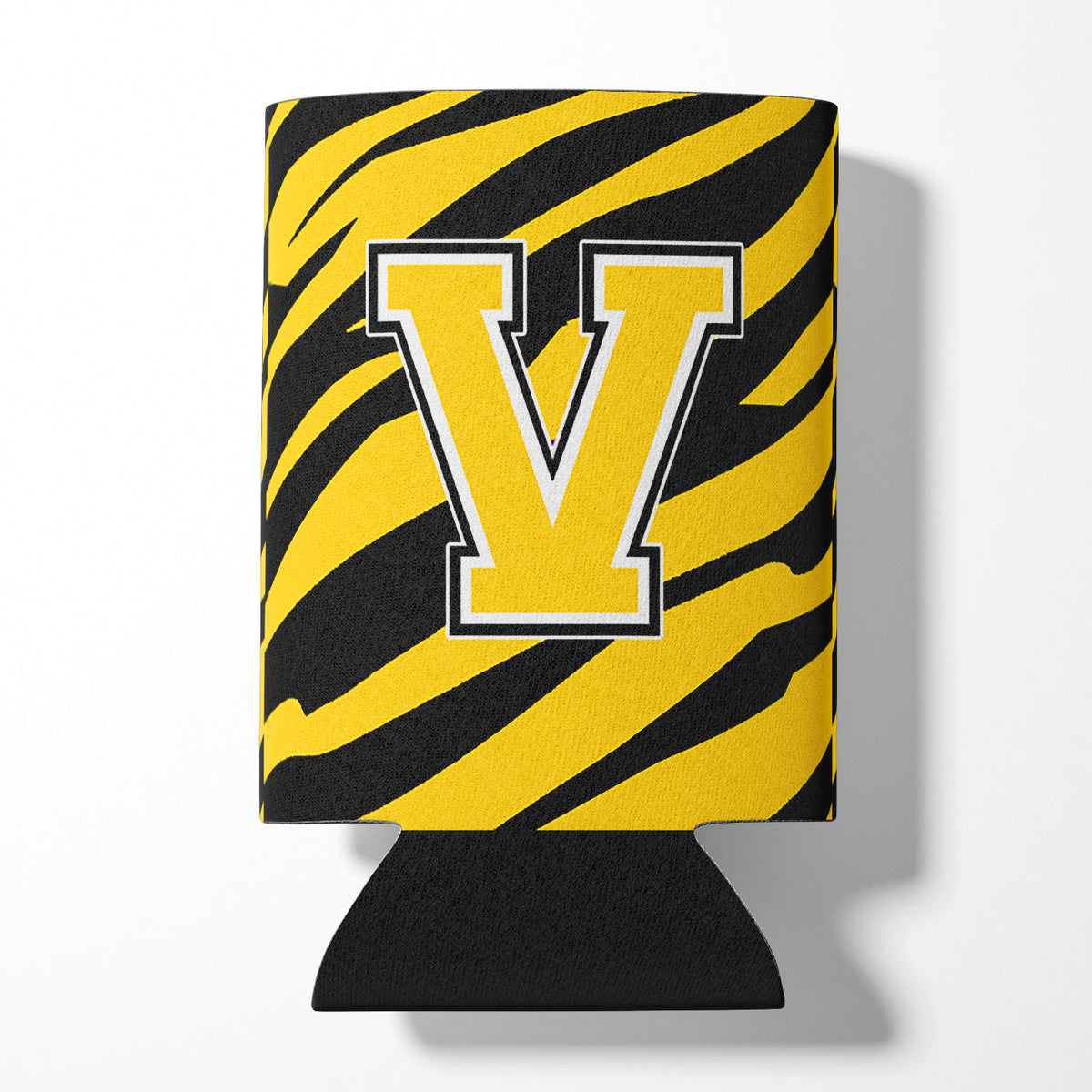 Letter V Initial Monogram - Tiger Stripe - Black Gold Can Beverage Insulator Hugger.