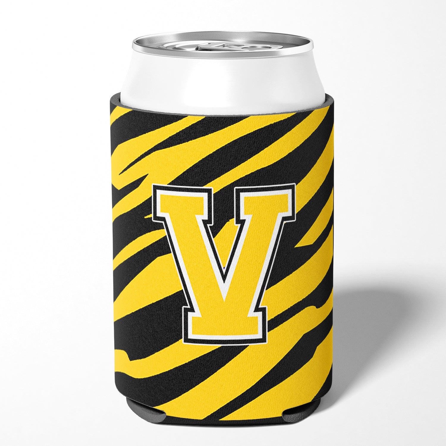 Monogramme initial de la lettre V - Tiger Stripe - Black Gold Can Beverage Insulator Hugger