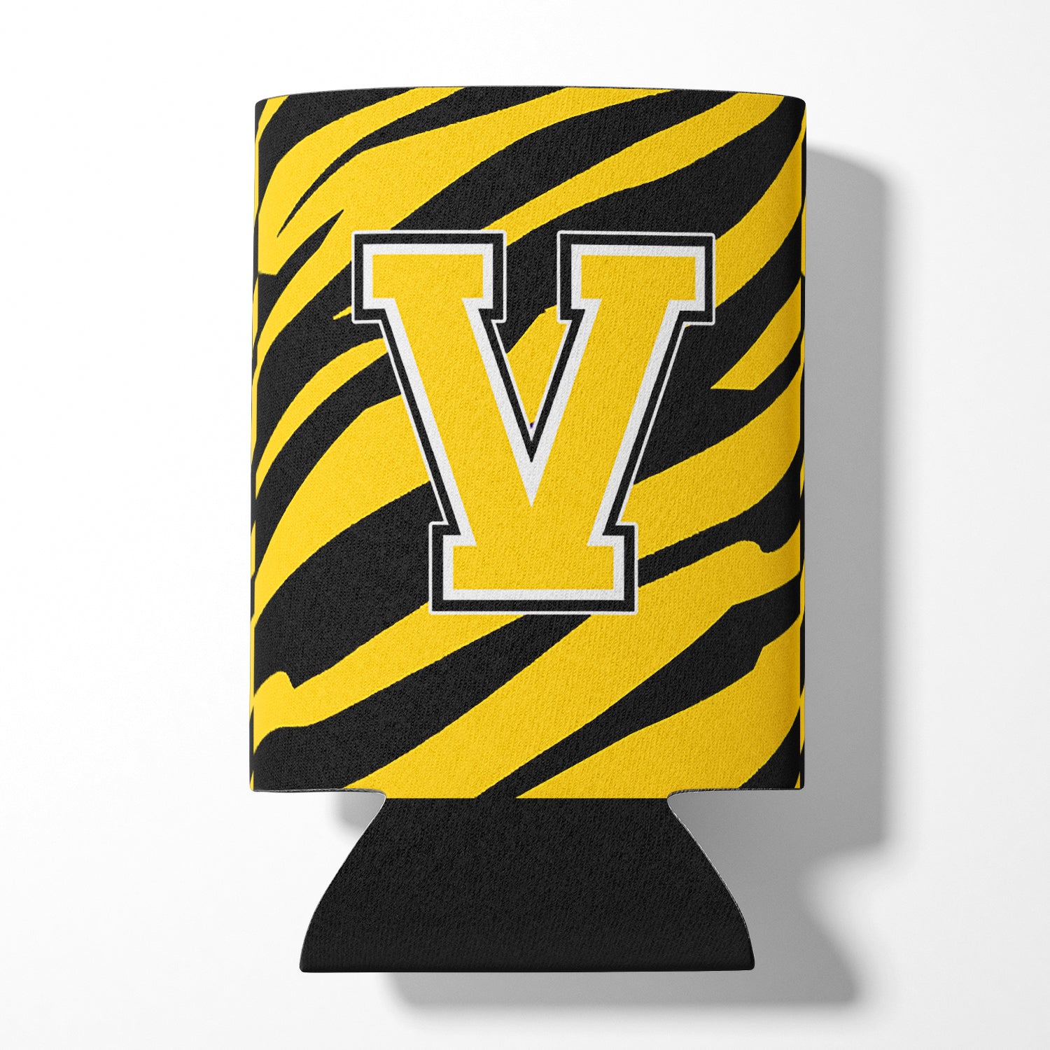 Monogramme initial de la lettre V - Tiger Stripe - Black Gold Can Beverage Insulator Hugger