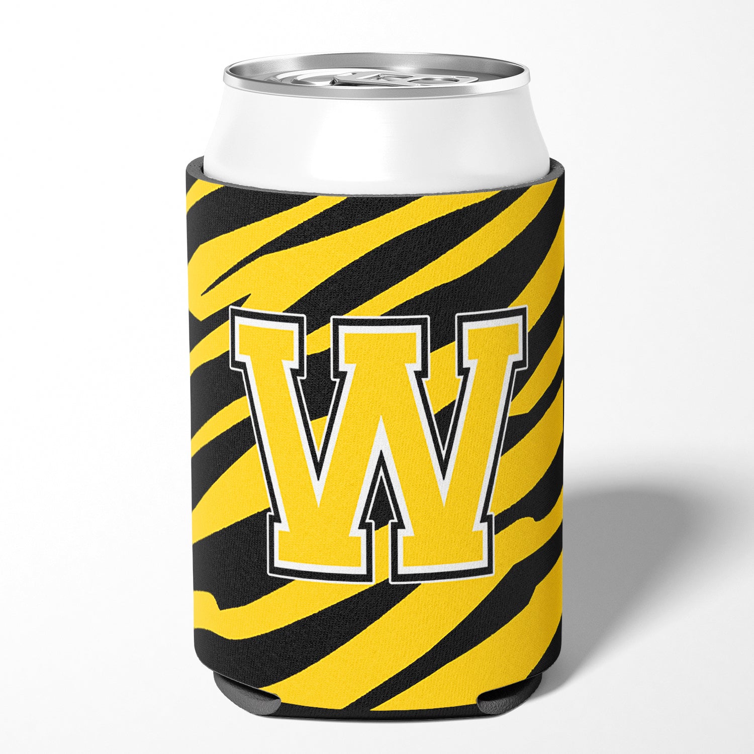 Letter W Initial Monogram - Tiger Stripe - Black Gold Can Beverage Insulator Hugger